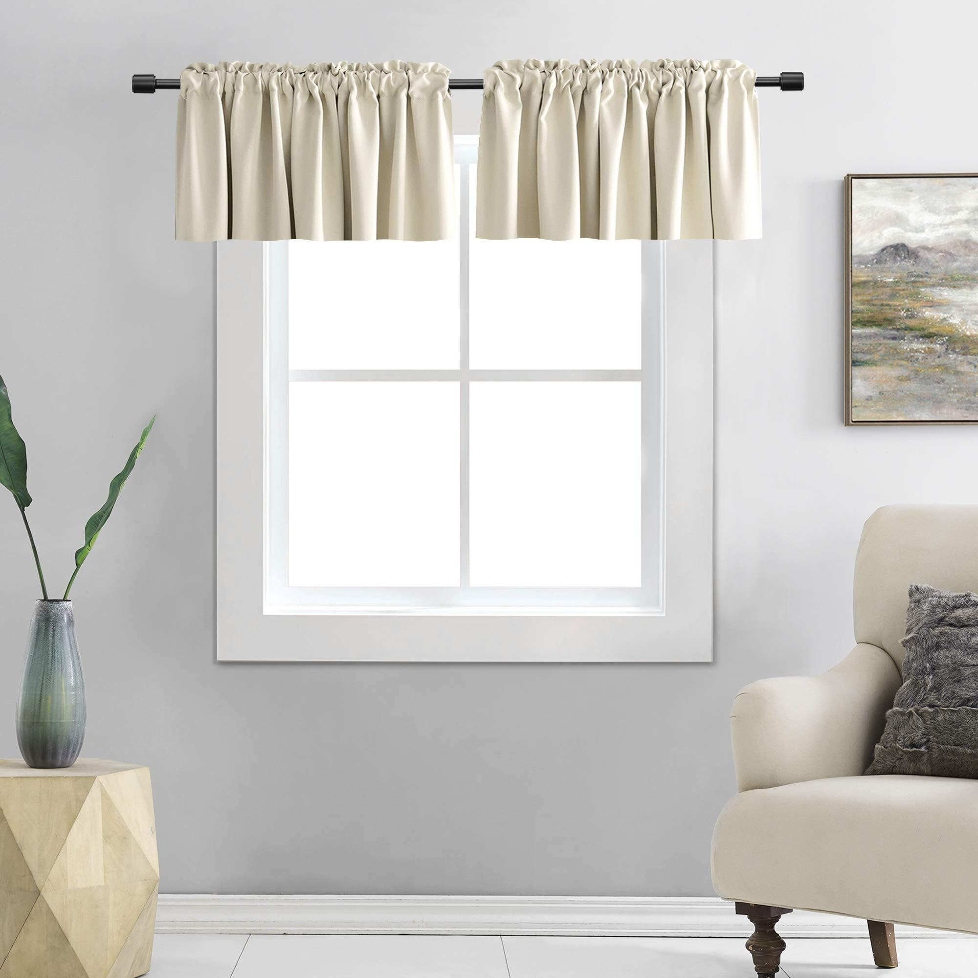 Donren 2 Panels Cream Beige Curtain Valances For Kitchen 42 X 15 Inches Long Room Darkening Rod Pocket Valances