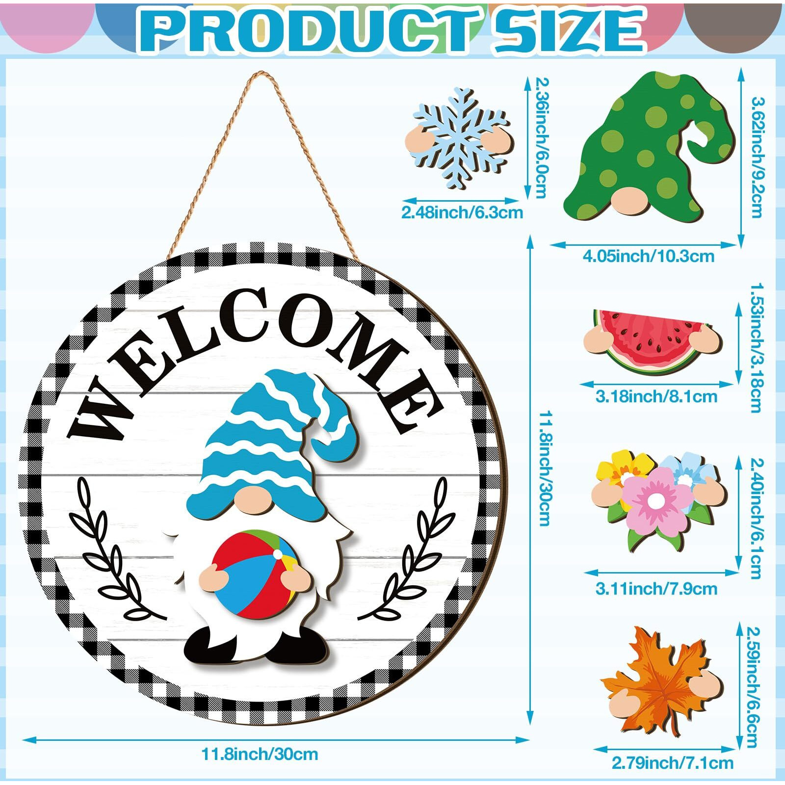 Qunclay Interchangeable Wooden Gnome Decor Holiday Seasonal Gnome Decorations With 15 Magnet Pieces And 15 Detachable Hats Gnome Changeable Welcome Sign For Home