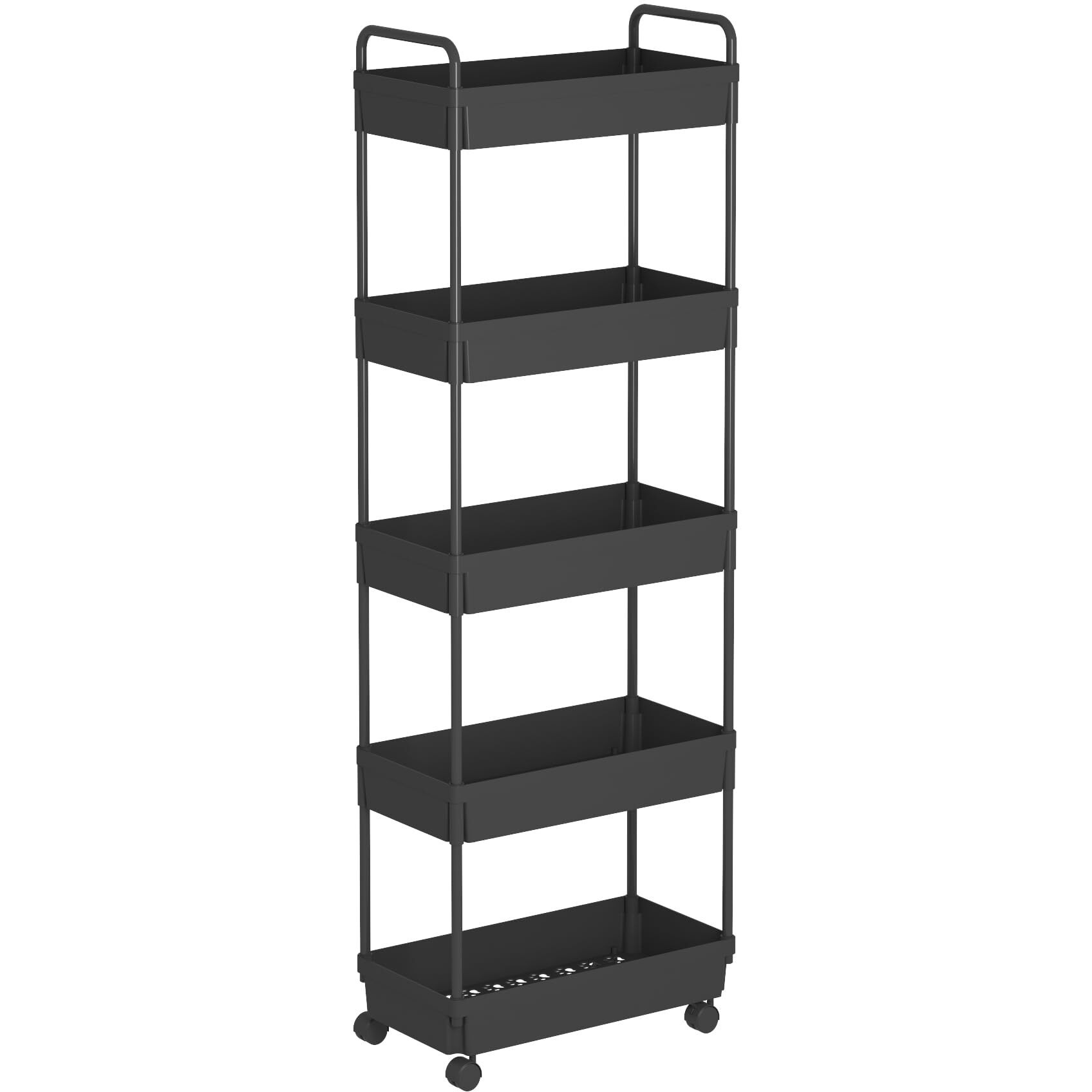 Buzowruil Rolling Storage Cart 5 Tier Organizer Mobile Shelving Unit Storage Rolling Utility Cart With Wheels For Kitchen Bathroom Laundry,Black