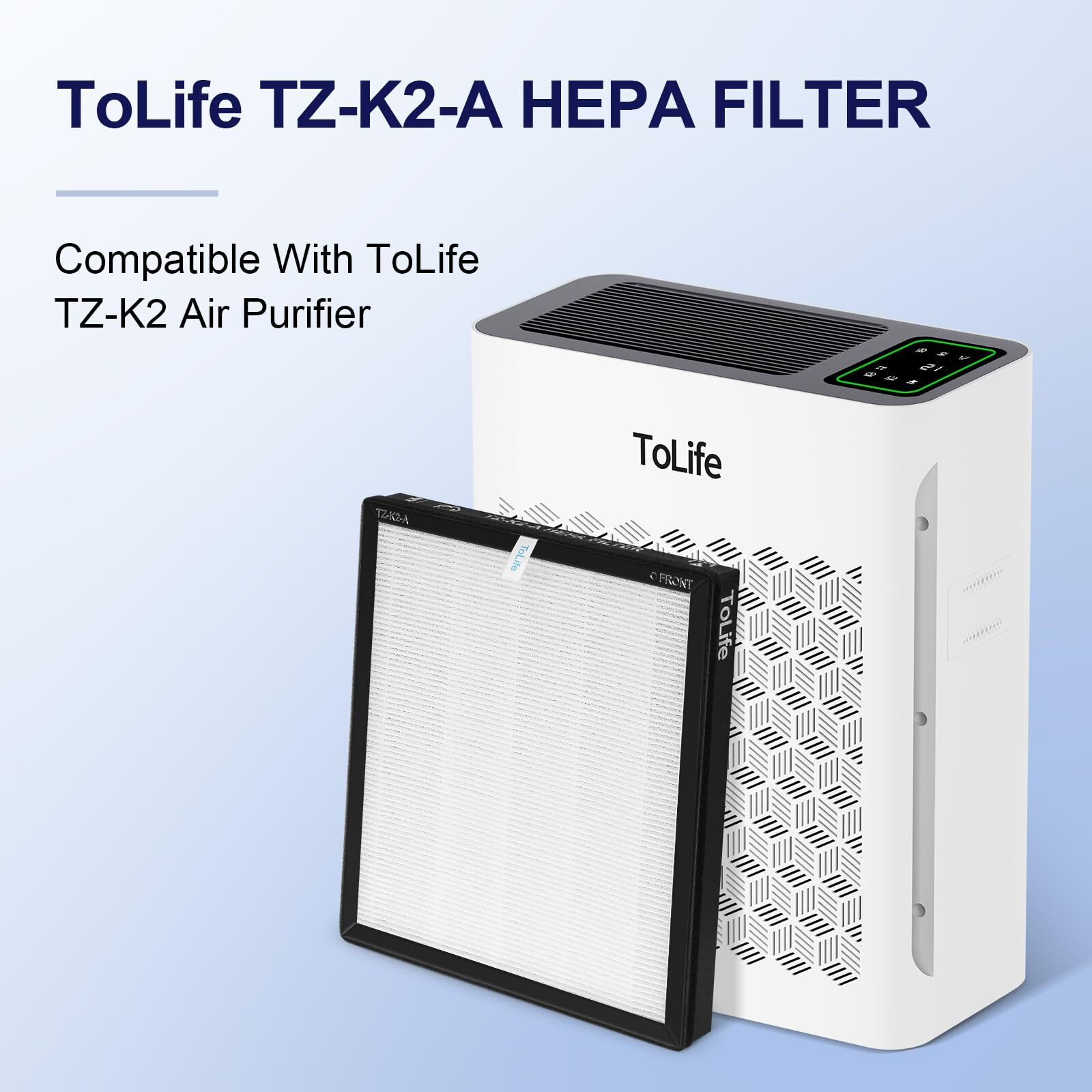 Tolife Tz-K2 Air Purifier Replacement Filter, 3-In-1 Hepa High-Efficiency Activated Carbon Filter, Tz-K2-A, 1 Pack, White