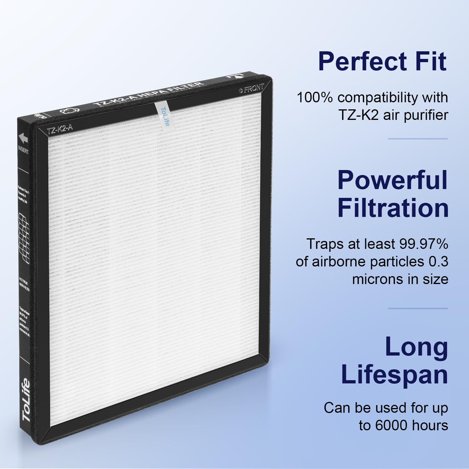 Tolife Tz-K2 Air Purifier Replacement Filter, 3-In-1 Hepa High-Efficiency Activated Carbon Filter, Tz-K2-A, 1 Pack, White