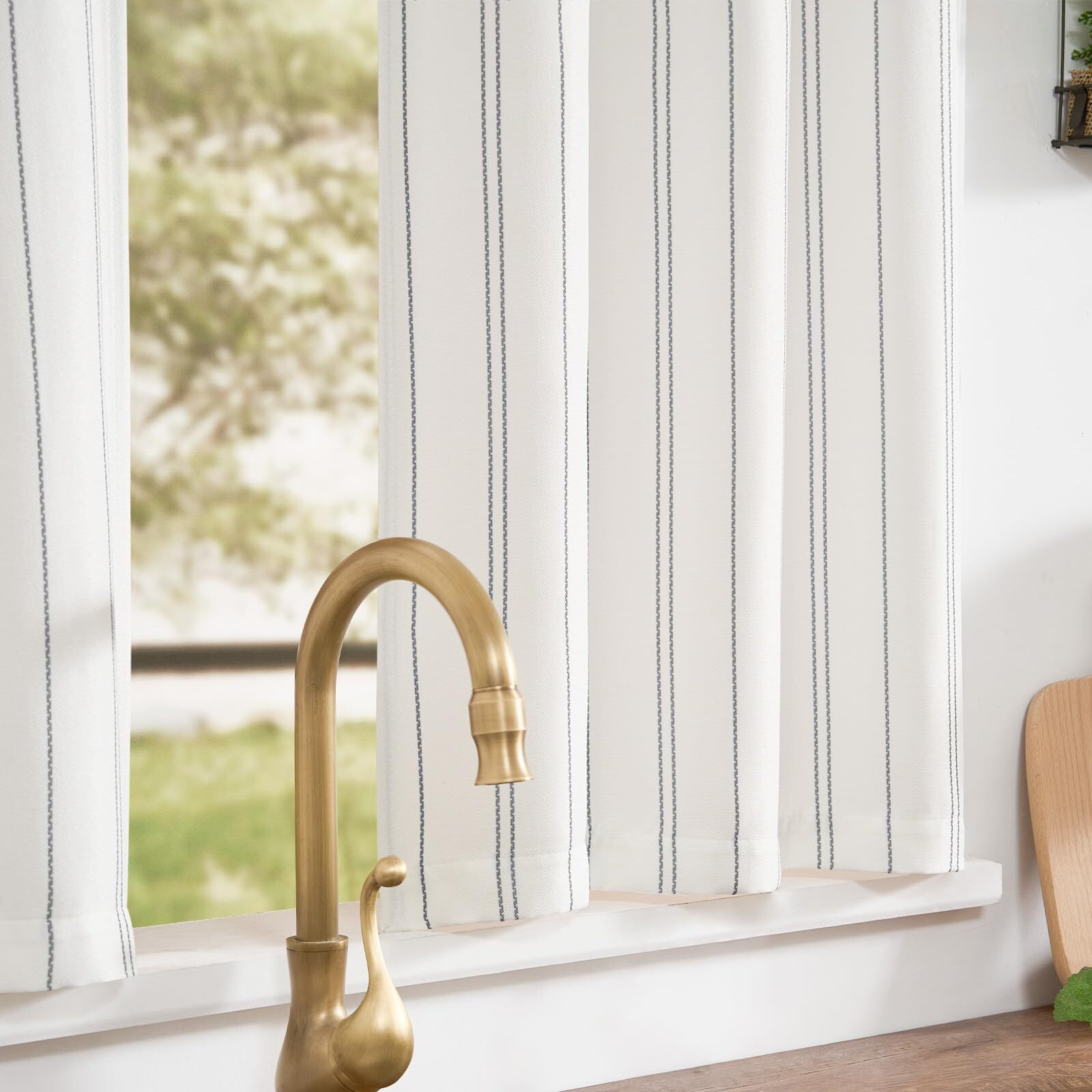 Jinchan Striped Kitchen Curtains 36 Inches Linen Look Short Curtains For Windows Grey On White Cafe Curtains Modern Farmhouse Tiers For Living Room Bathroom Rv Light Filtering Rod Pocket 2 Panels