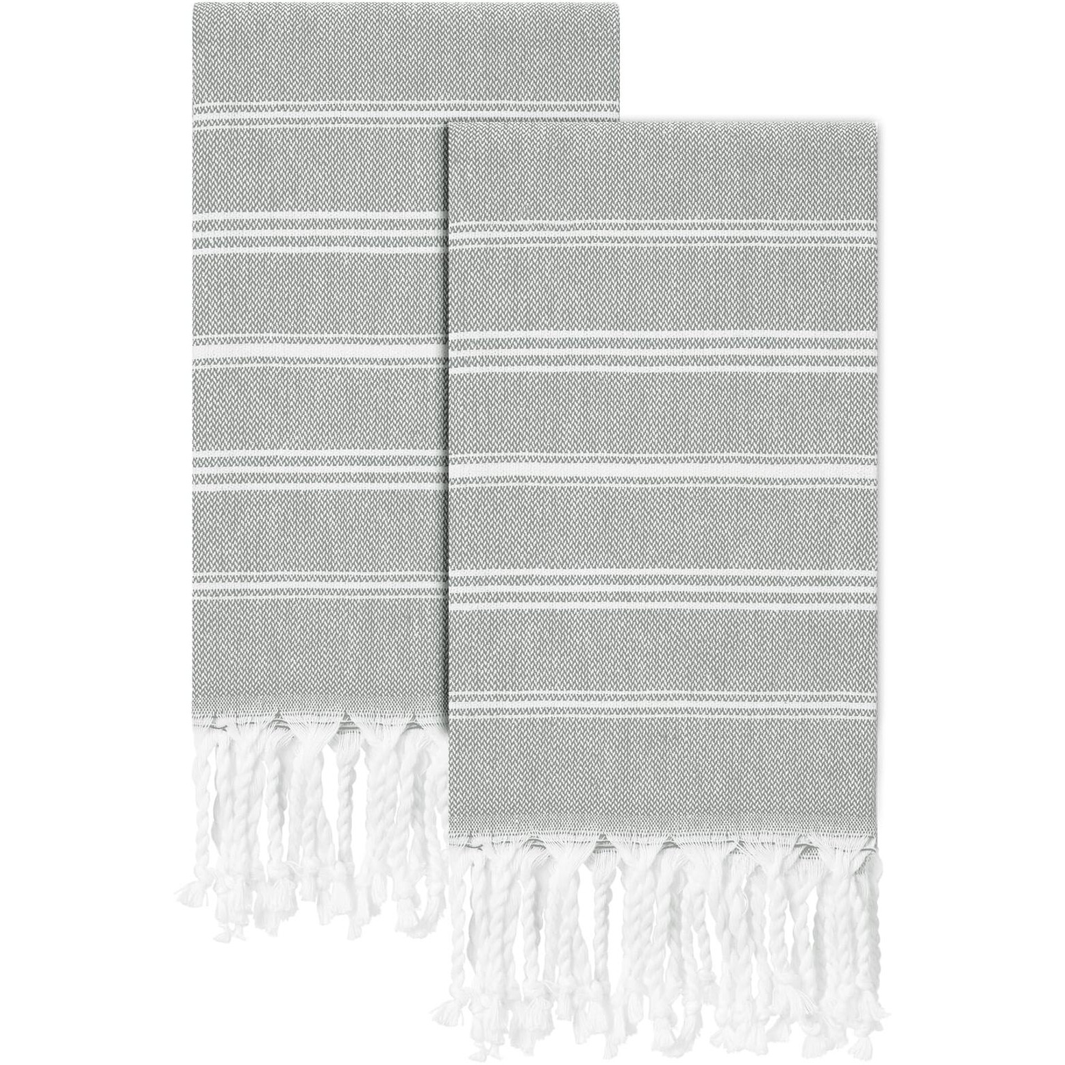 Cabanana Cotton Turkish Hand Towel - Set Of 2 | Boho Kitchen Tea Towels, 30 X 20 Inches Thin Decorative Bathroom Towel (Grey)