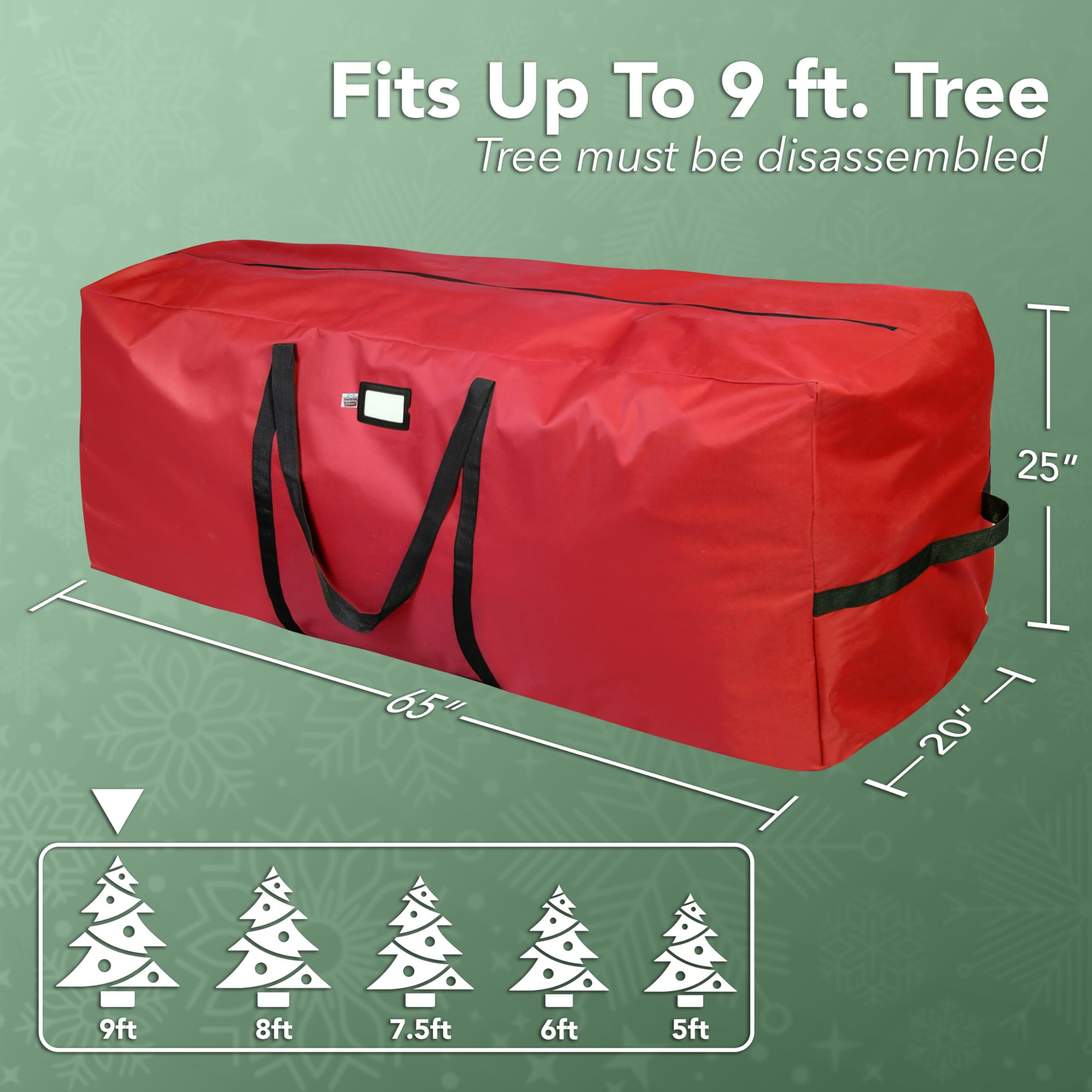 Holiday Cheer Christmas Tree Storage Bag - Heavy Duty Christmas Tree Bag Fits Up To 9Ft Tall Artificial Christmas Tree, Waterproof With Durable Handles & Zipper - Xmas Tree Storage Bag (Red)