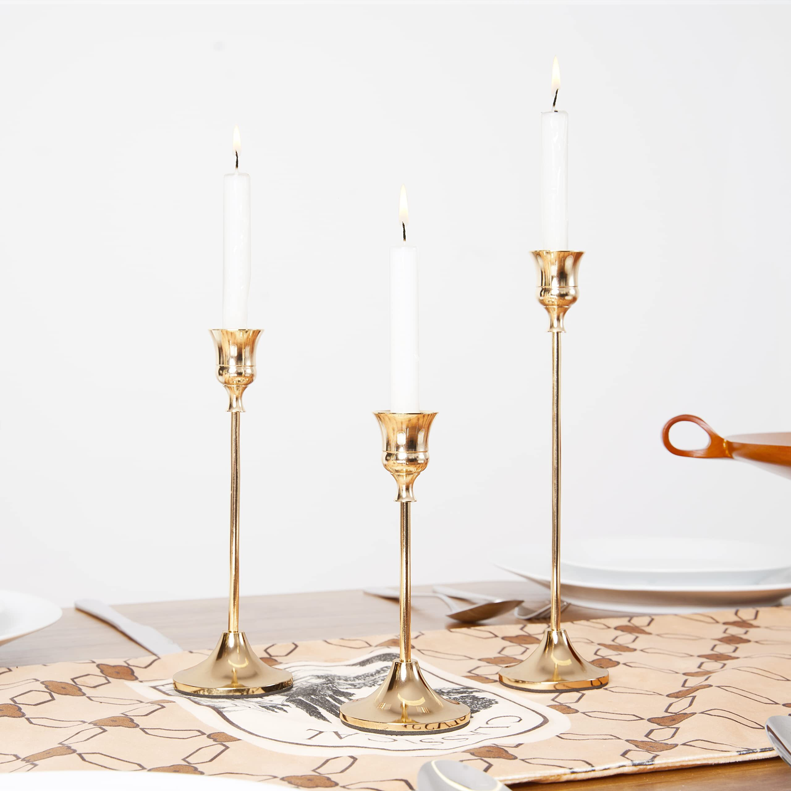Nlbtw French Gold Candlestick Holders Taper Candle Holders, Set Of 3 Vintage Candle Sticks Holder Decor Used As Fireplace Mantel Or Table Centerpieces For Wedding, Dinning, Party