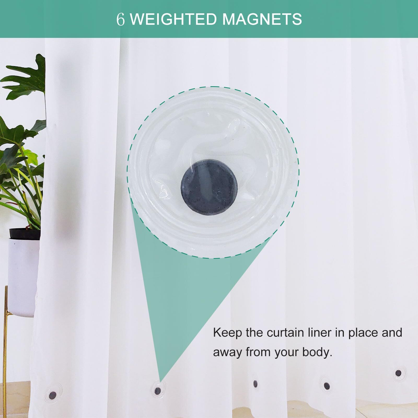 Frosted Shower Curtain Liner 76 Inches Long With 6 Bottom Magnets & 6 Side Magnets To Keep 72X76 Inch Shower Curtain Or Liner Closed And Tight To The Wall With Self-Adhesive Patch