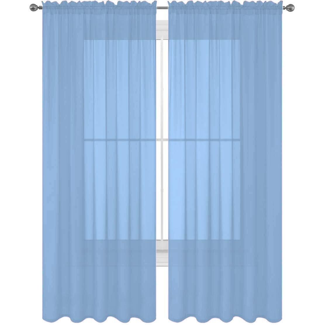 Decotex 2 Piece Solid Elegant Sheer Curtains Fully Stitched Panels Window Treatment Drape (54"" X 95"", Light Blue)