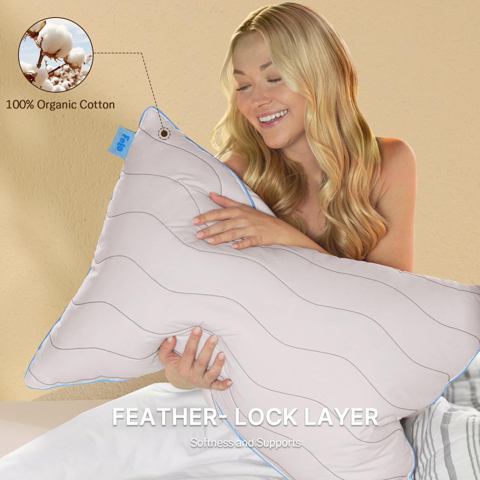 Felo Feather Down Pillow Queen Size, Cloudfusion Goose Down Pillow For Sleeping, Hotel Collection Bed Pillow For Side Back Pain Sleepers (20"" X 30"")