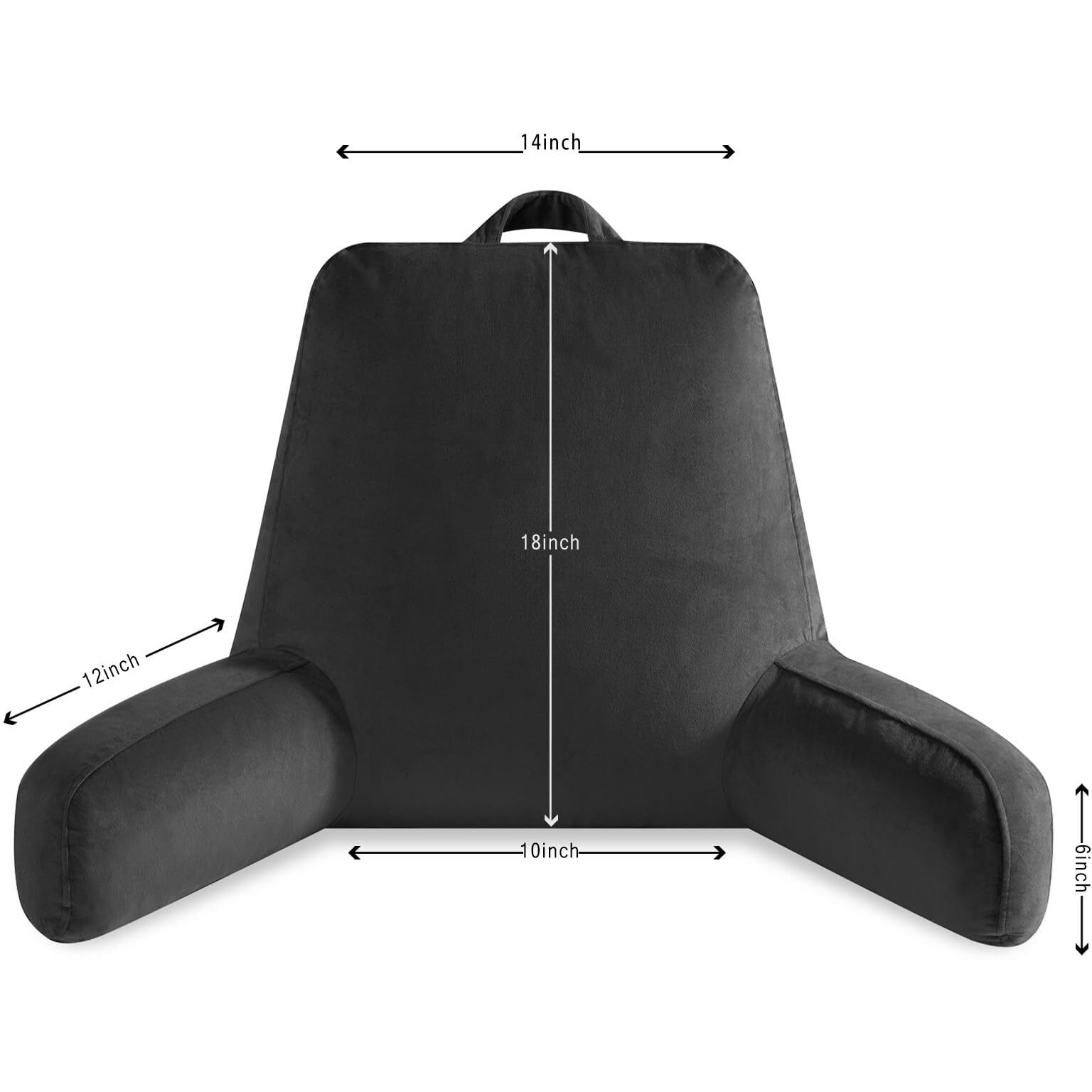 Oaisz Reading Pillow For Sitting In Bed Adult, Reading Pillow With Shredded Memory Foam, Bed Reading Pillow With Washable Cover, Back Pillow Sitting Up With Extend Arms, Black, Large