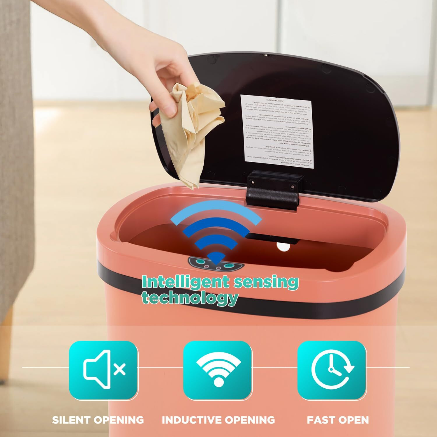 Paylesshere 13 Gallon Trash Can Kitchen Trash Can Automatic Garbage Can With Lid Touch Free High-Capacity Motion Sensor For Kitchen Bedroom Bathroom Office Wateproof Trash Bin (2, Pink)