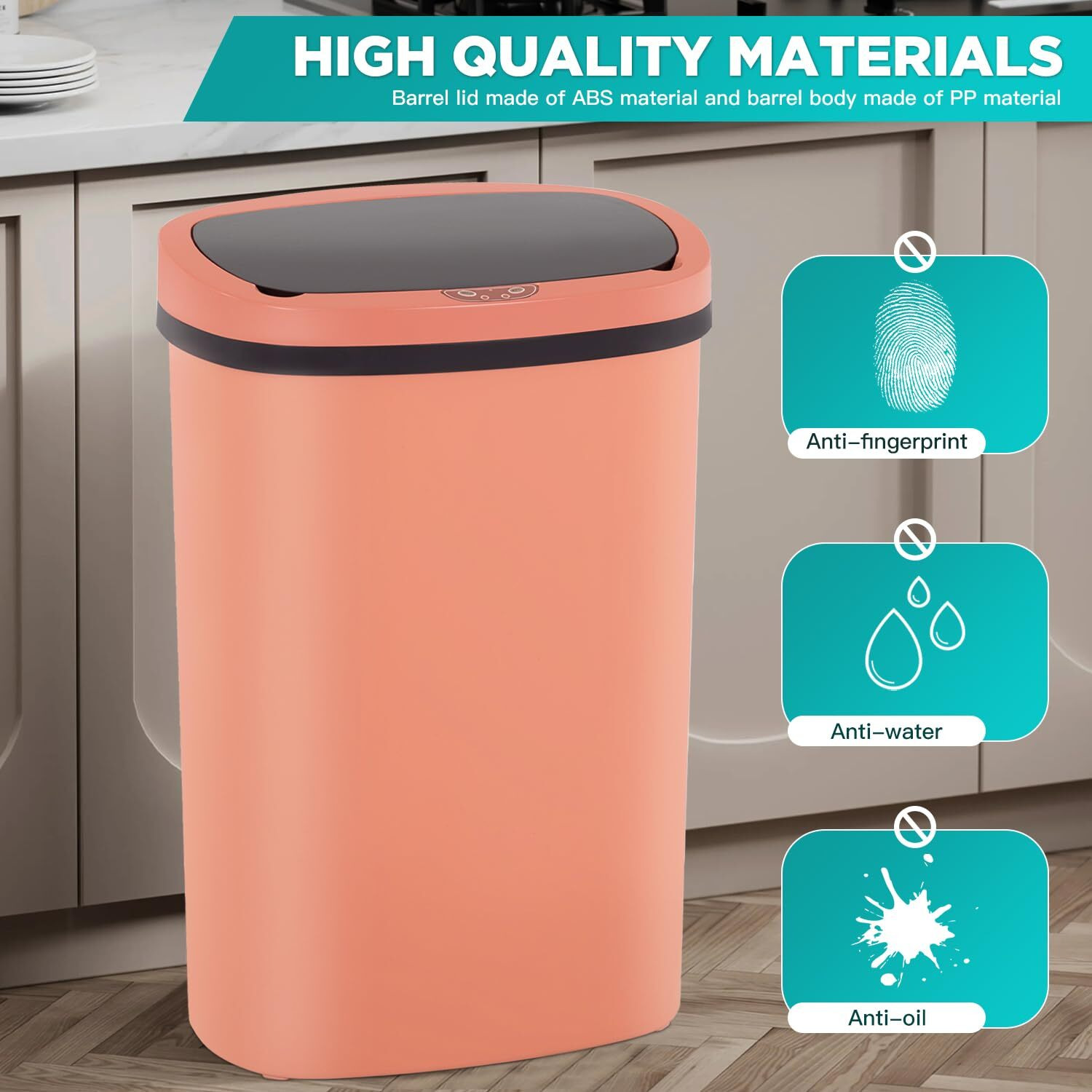 Paylesshere 13 Gallon Trash Can Kitchen Trash Can Automatic Garbage Can With Lid Touch Free High-Capacity Motion Sensor For Kitchen Bedroom Bathroom Office Wateproof Trash Bin (2, Pink)