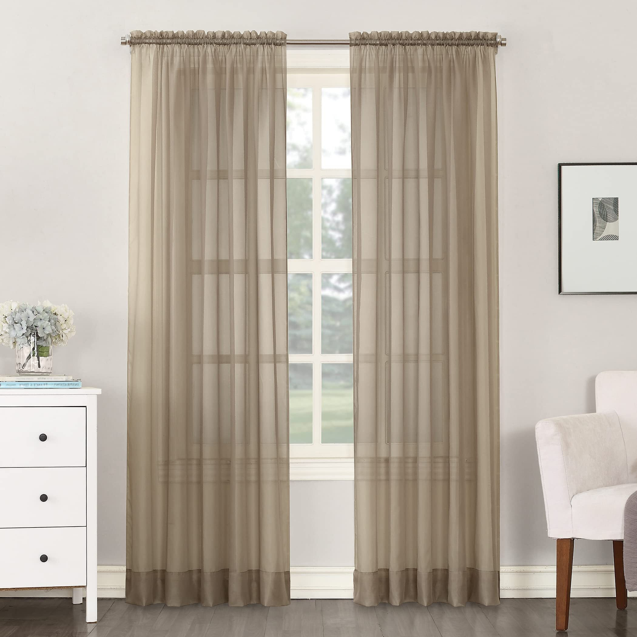 No. 918 25767 Emily Sheer Voile Rod Pocket Curtain Panel, 59"""" X 95"""", Taupe