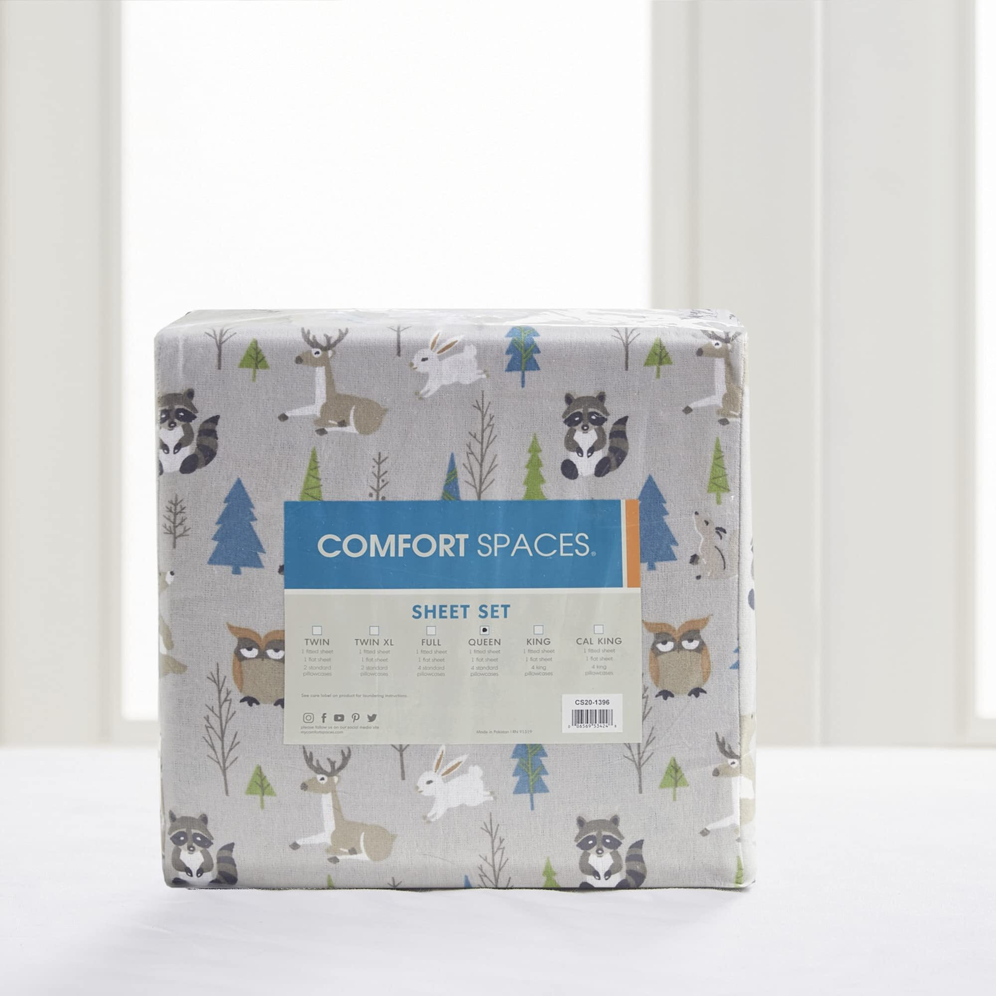 Comfort Spaces Cotton Flannel Breathable Warm, Deep Pocket Sheets With Pillow Case Bedding, Queen, Multi Forest Animals 4 Piece