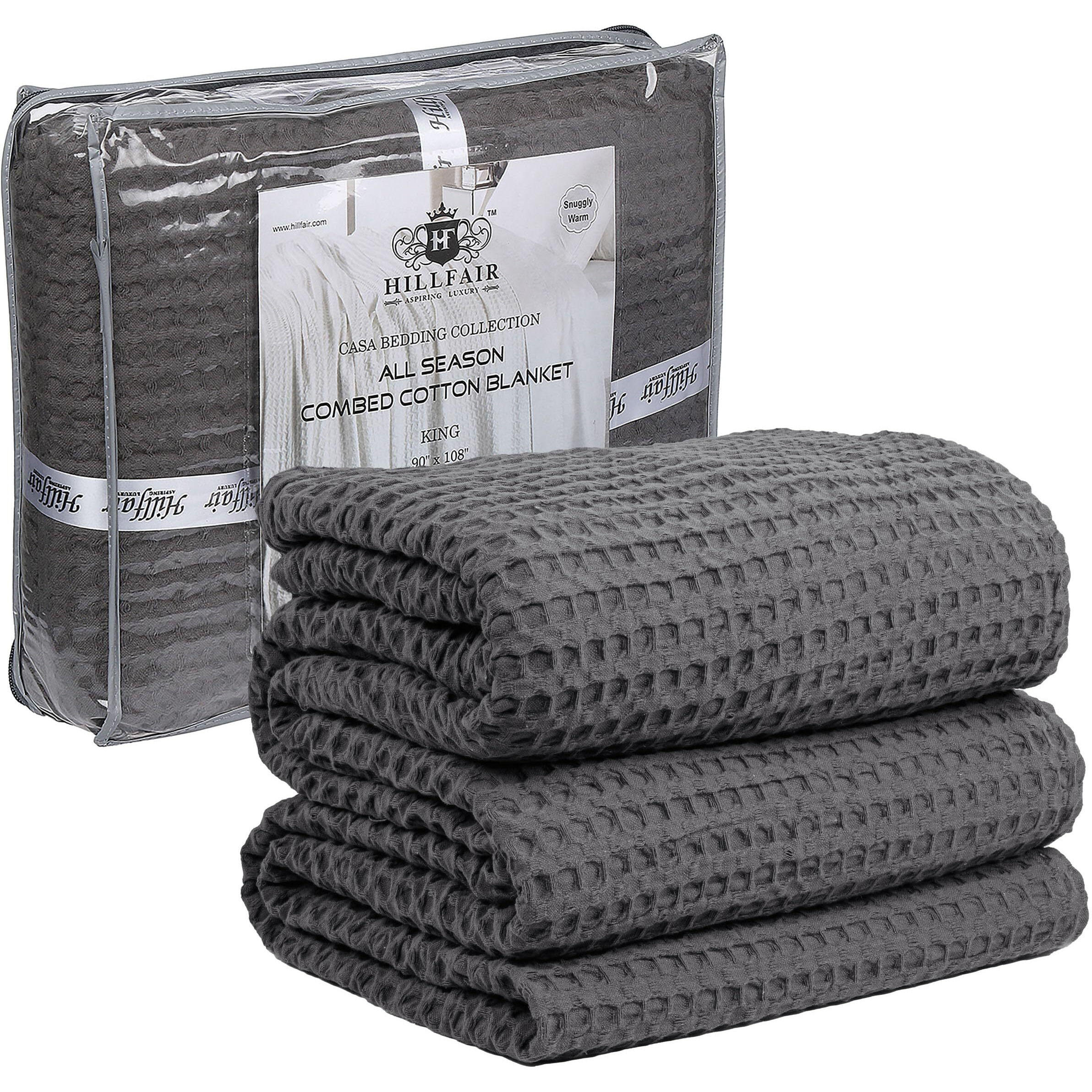 Hillfair 100% Cotton Blanket- 120"" X 120"" Xxl Oversized King Bed Blankets - Family Size 10 Ft X 10 Ft Big - Waffle Blankets - Soft Breathable Blankets For Bed - Extra Large King Cotton Blankets- Grey