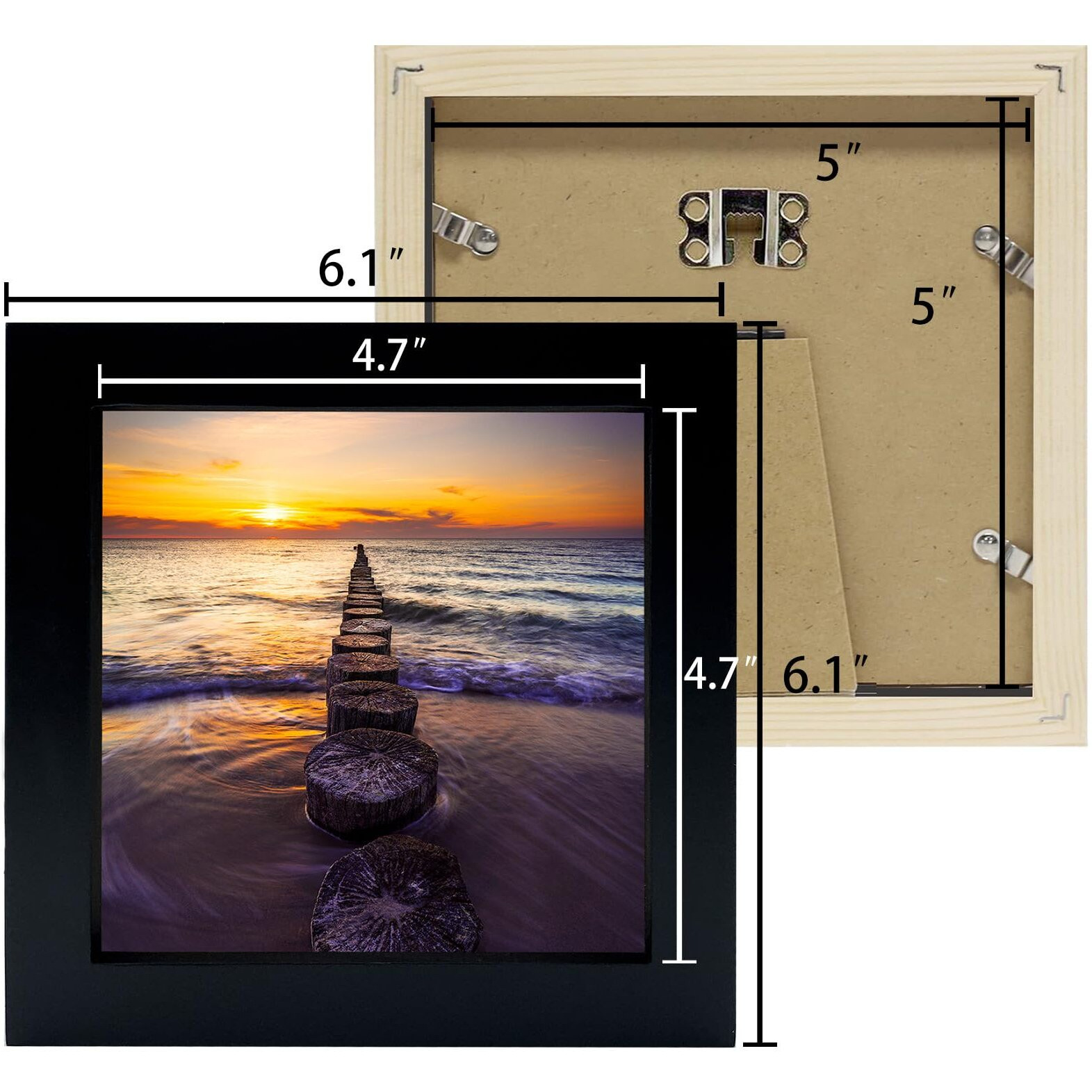 Lekaiya 5X5 Black Picture Frames Set Of 2, Square Solid Wood Photo Frame For Tabletop Or Wall Mounting