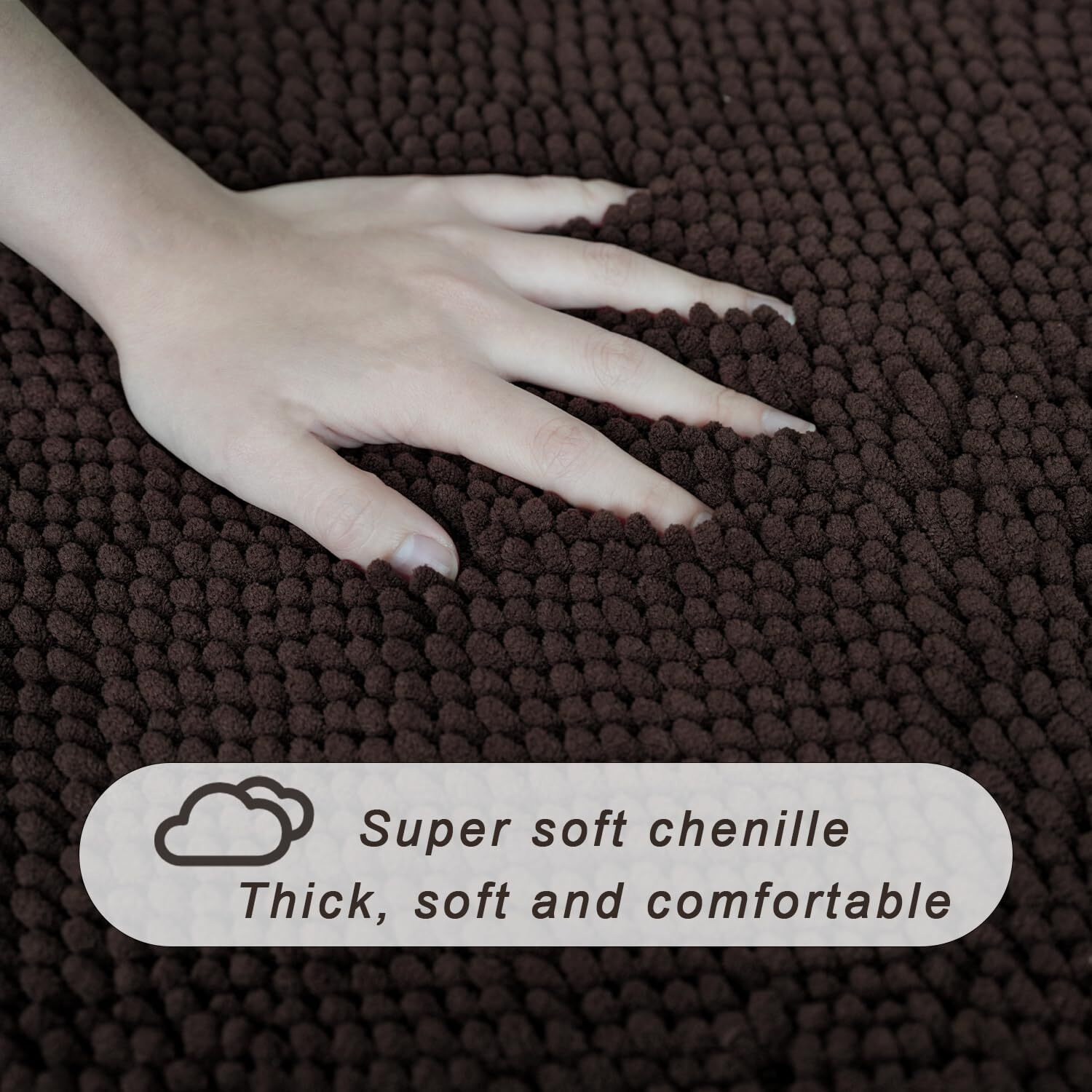 Boankodu Bathroom Rugs Sets 2 Piece, Ultra Soft Absorbent Bath Mat Chenille Bathroom Rug, Antiskid Bath Mats Washable Bathroom Mat (20X32 Inch + 20X20Inch U-Shaped) Coffee
