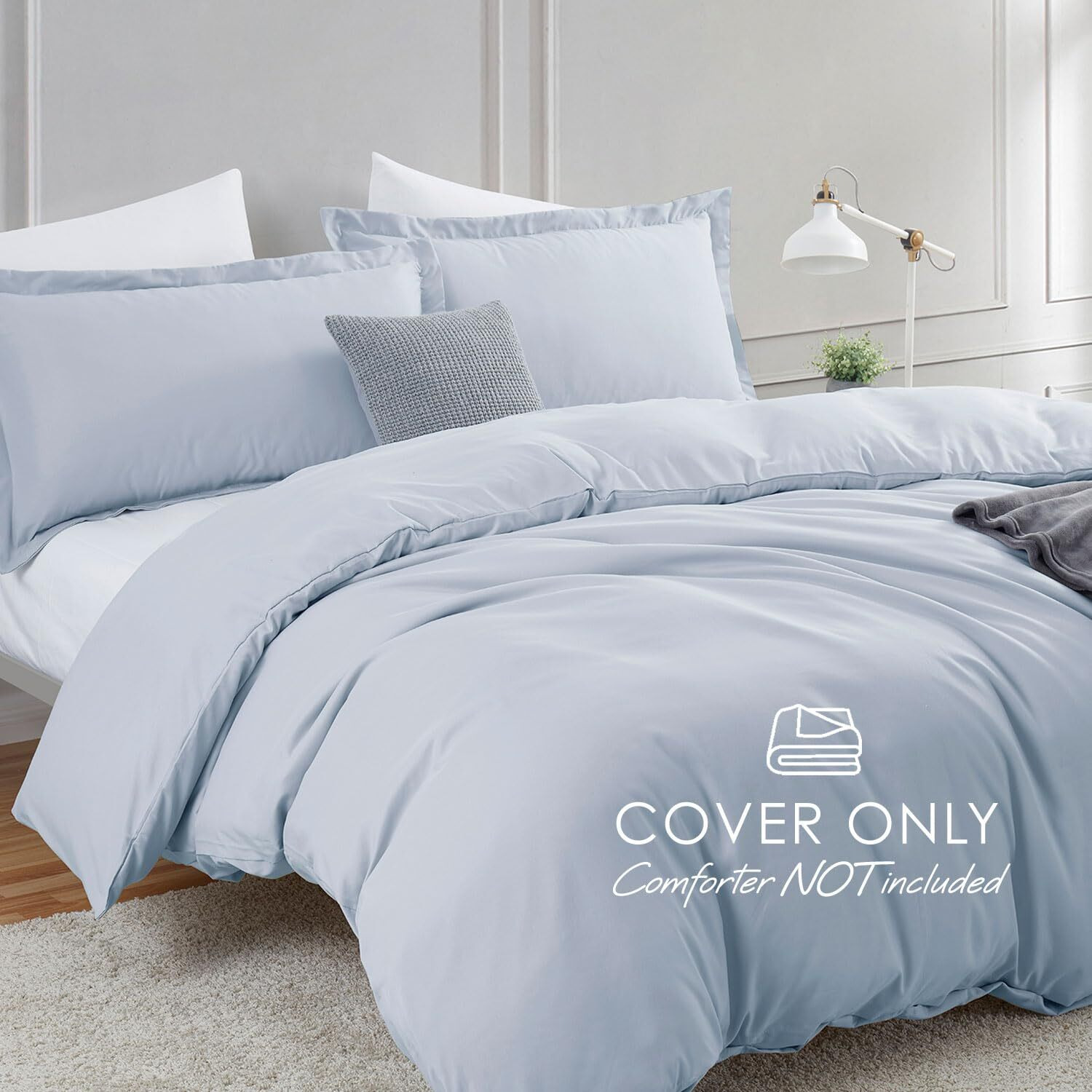 Hearth & Harbor Ice Blue Duvet Cover Queen Size - 3 Piece Queen Duvet Cover Set, Soft Double Brushed Queen Size Duvet Covers With Button Closure, 1 Duvet Cover 90X90 Inches And 2 Pillow Shams