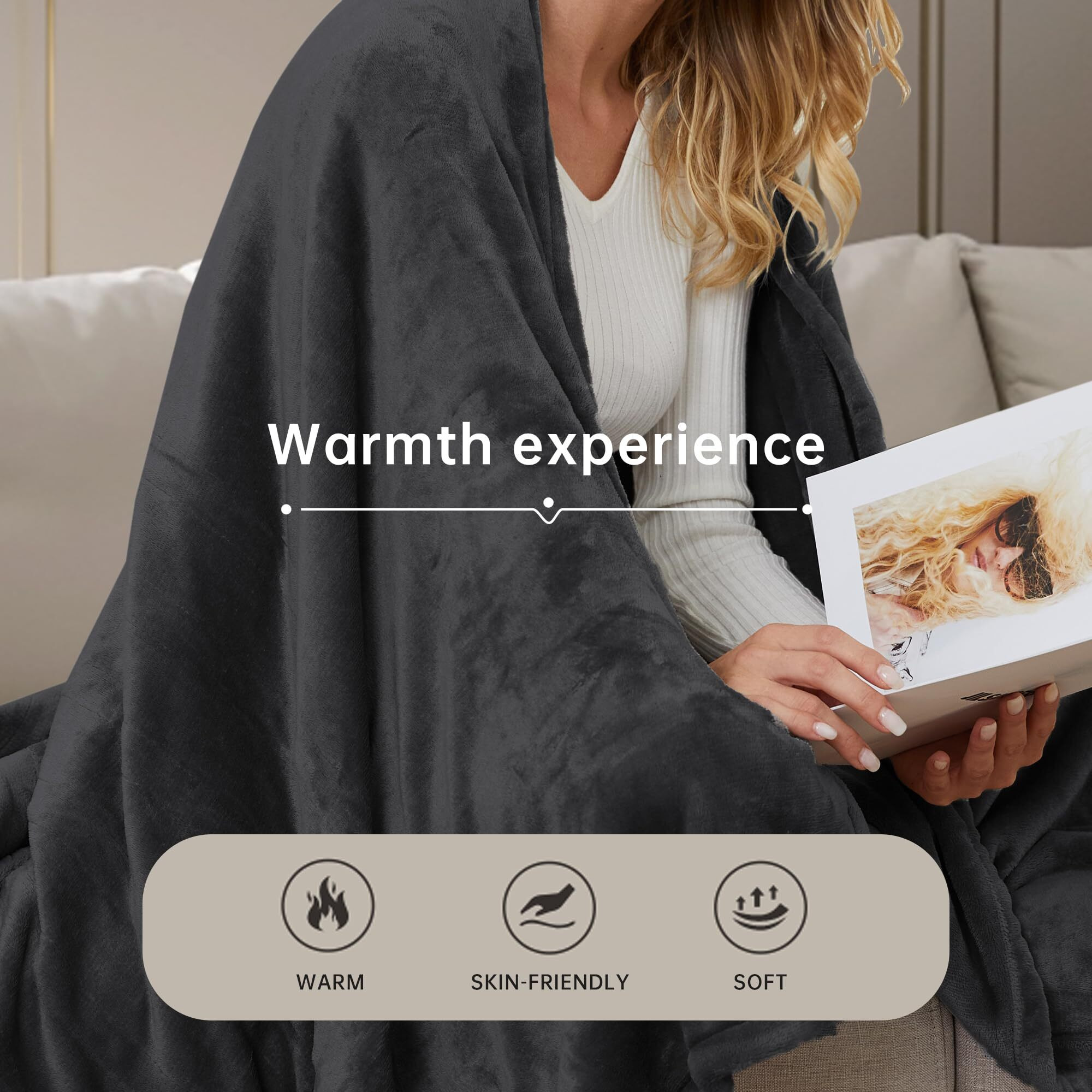 Mcjaw Electric Heated Blanket 72"&quotX 84"" Full Size, 4 Heating Levels And 10 Hours Auto Off, Lightweight And Breathable - Ebony