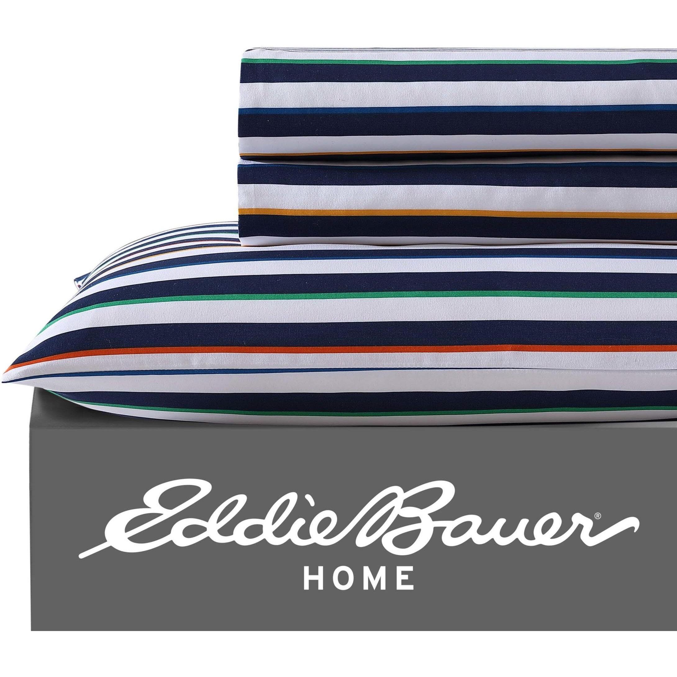 Eddie Bauer Kids - Twin Sheets, Stain Resistant Kids Bedding, Ideal For Toddler Bedding Set (Stripes Game Blue, Twin)