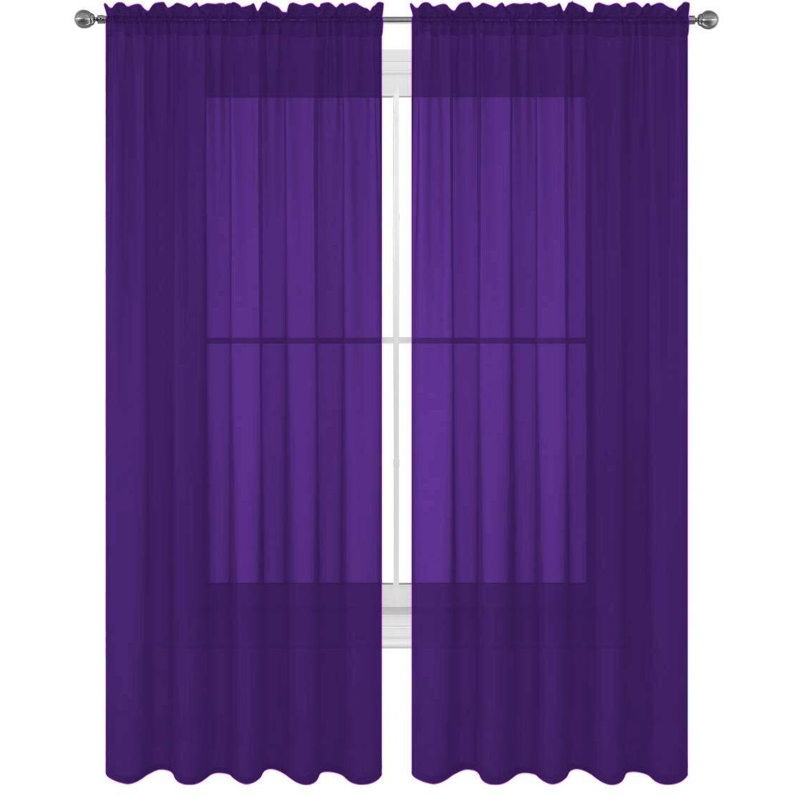 Decotex 2 Piece Solid Elegant Sheer Curtains Fully Stitched Panels Window Treatment Drape (54"" X 95"", Purple)