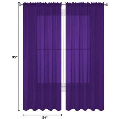 Decotex 2 Piece Solid Elegant Sheer Curtains Fully Stitched Panels Window Treatment Drape (54"" X 95"", Purple)