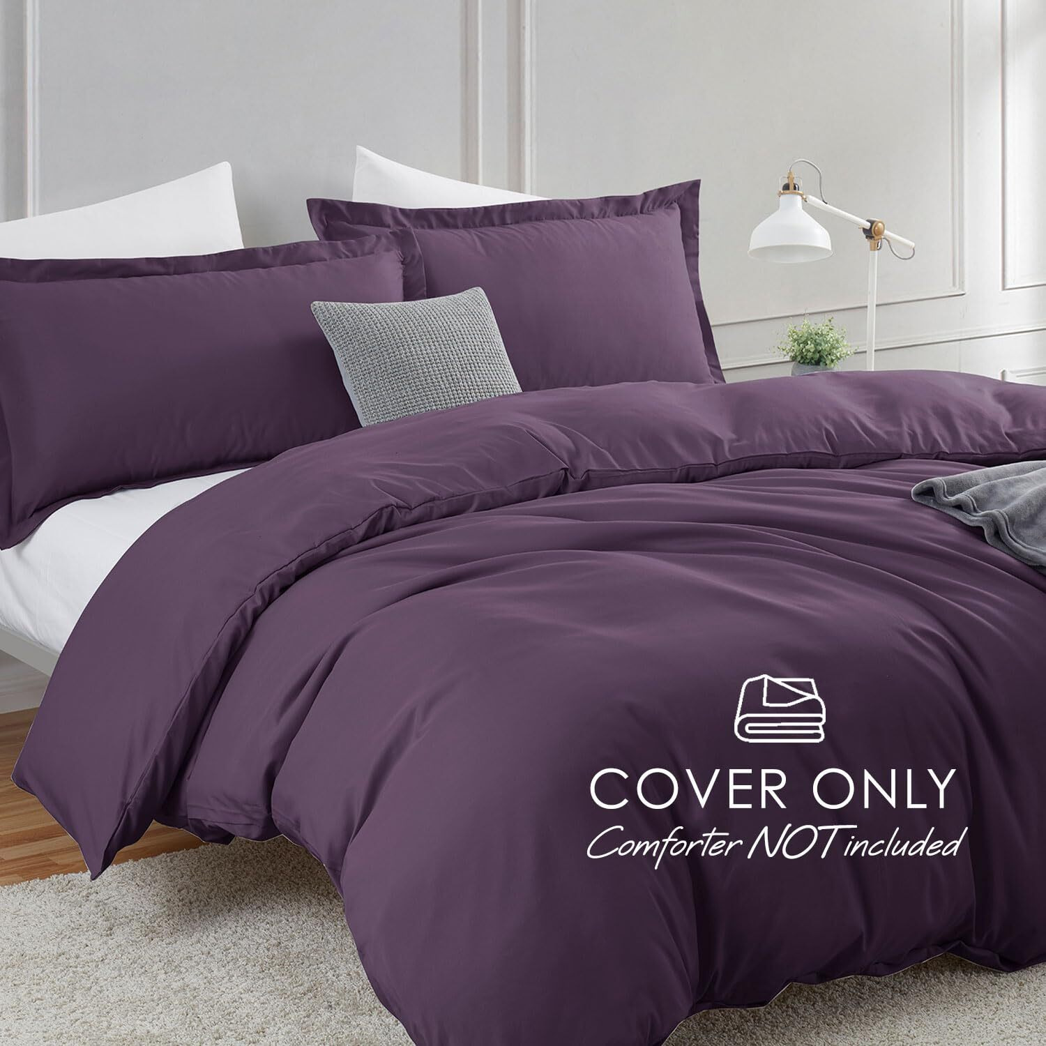 Hearth & Harbor Purple Duvet Cover King Size - 3 Piece King Duvet Cover Set, Soft Double Brushed King Duvet Covers With Button Closure, 1 King Size Duvet Cover 104X90 Inches And 2 Pillow Shams
