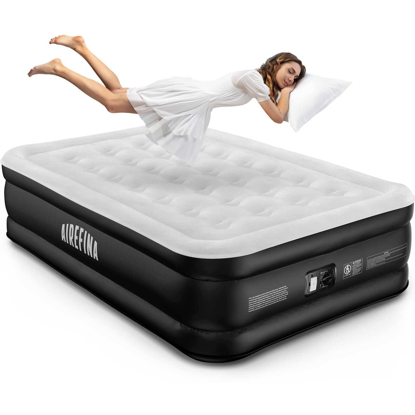 Airefina Updated 18"" Air Mattress Full With Built In Pump, Full Size Air Mattress In 3 Mins, Full Blow Up Mattress With Flocked Surface, Stronger Support Structure For Guest, Home, Camping 75X54X18In