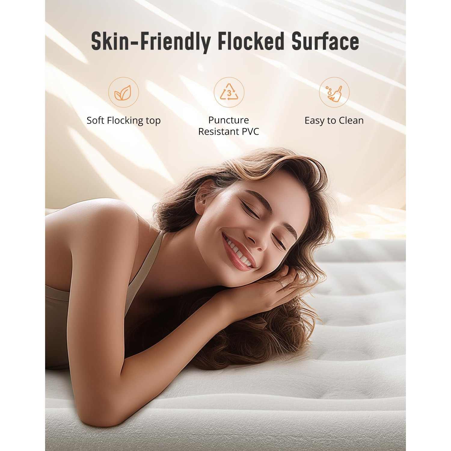 Airefina Updated 18"" Air Mattress Full With Built In Pump, Full Size Air Mattress In 3 Mins, Full Blow Up Mattress With Flocked Surface, Stronger Support Structure For Guest, Home, Camping 75X54X18In