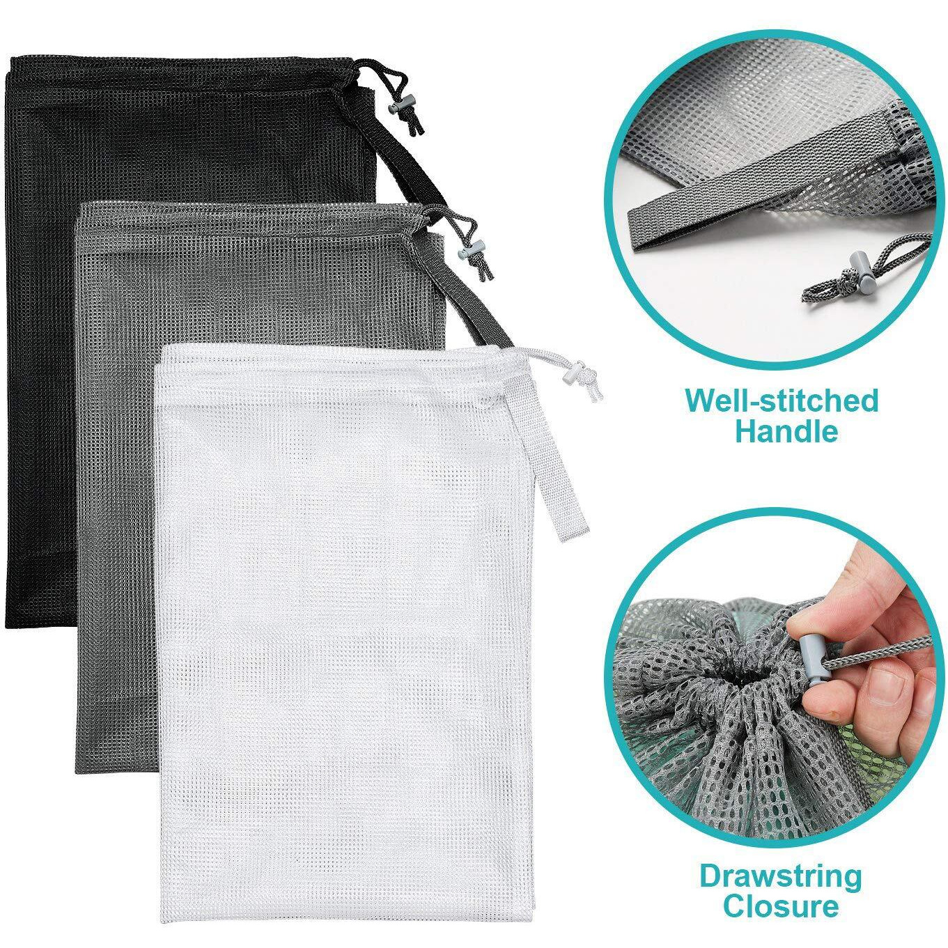 Dalykate Mesh Laundry Bags With Reinforced Handle 24"" X 36"" Heavy Duty Sturdy Laundry Bags With Drawstring Closure Laundry Liner Bags For College Dorm, Family And Apartment, 3 Pack