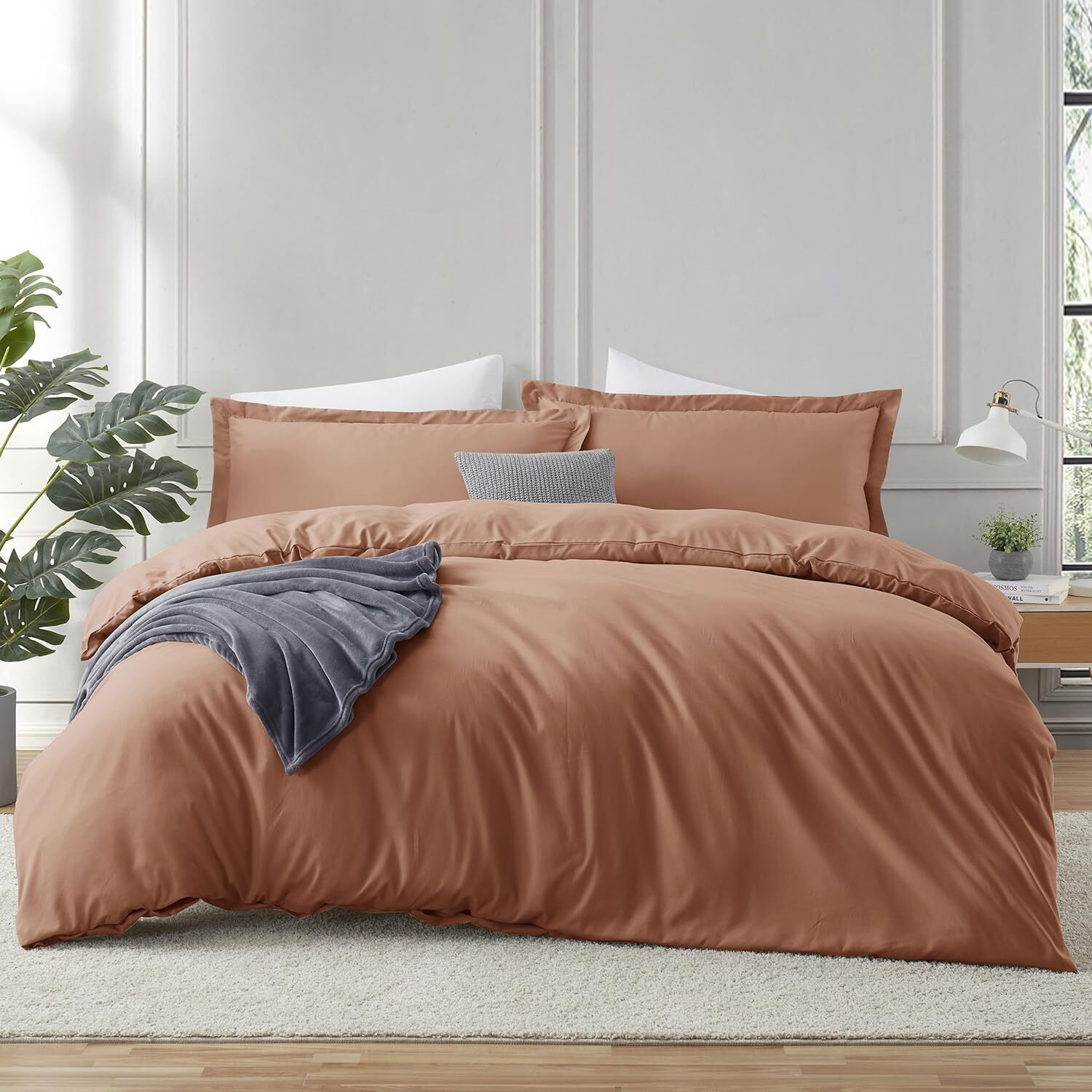 Hearth & Harbor Rust Duvet Cover King Size - 3 Piece King Duvet Cover Set, Soft Double Brushed King Duvet Covers With Button Closure, 1 King Size Duvet Cover 104X90 Inches And 2 Pillow Shams
