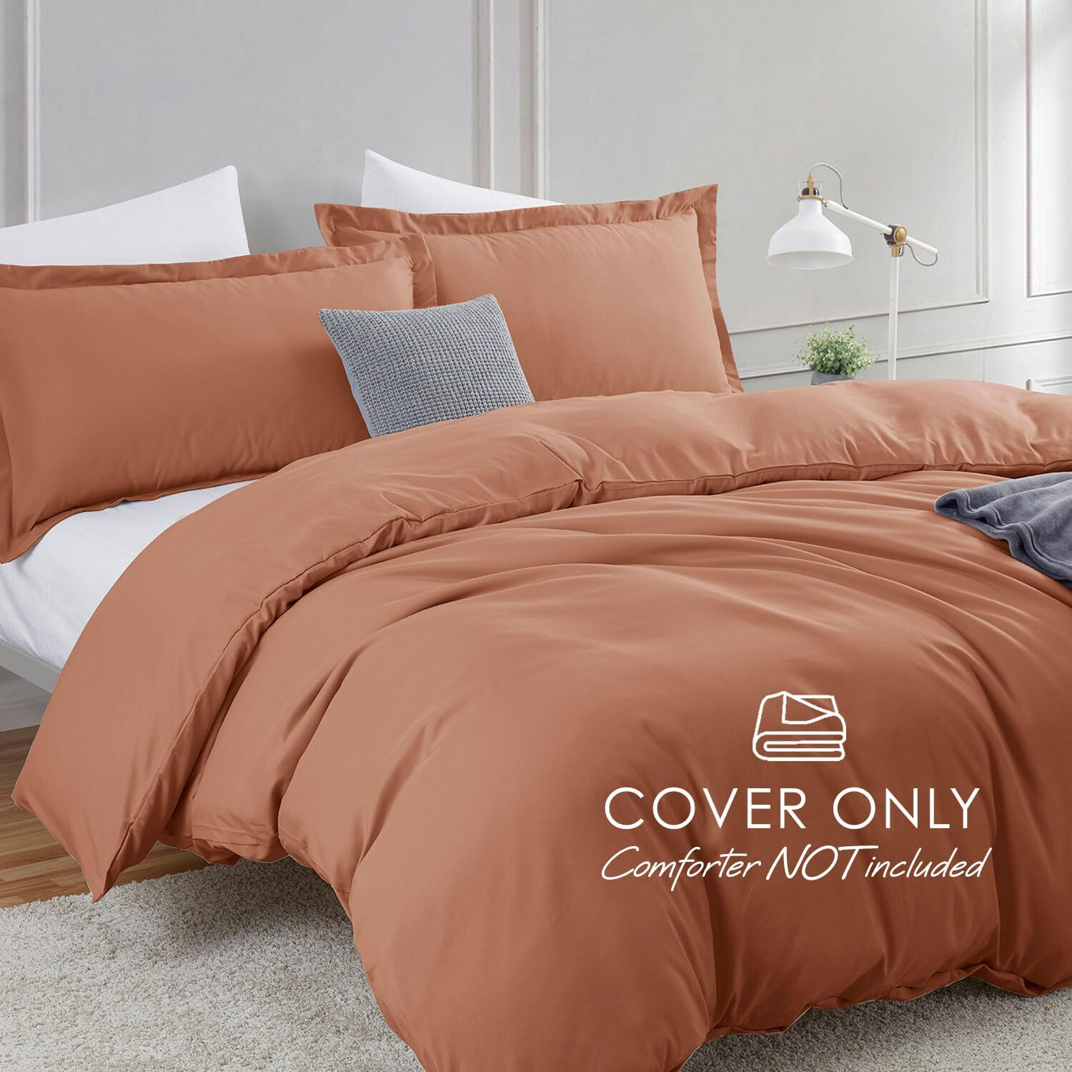 Hearth & Harbor Rust Duvet Cover King Size - 3 Piece King Duvet Cover Set, Soft Double Brushed King Duvet Covers With Button Closure, 1 King Size Duvet Cover 104X90 Inches And 2 Pillow Shams
