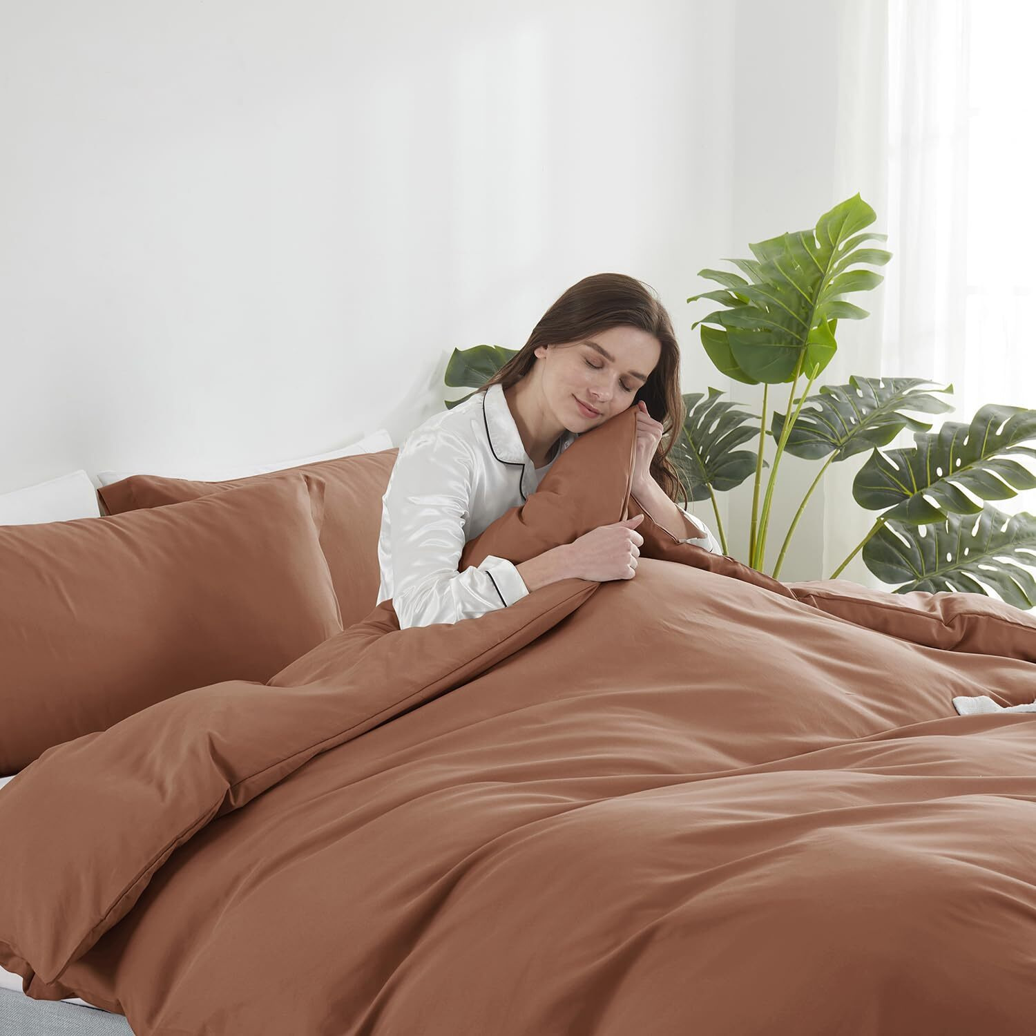 Hearth & Harbor Rust Duvet Cover King Size - 3 Piece King Duvet Cover Set, Soft Double Brushed King Duvet Covers With Button Closure, 1 King Size Duvet Cover 104X90 Inches And 2 Pillow Shams