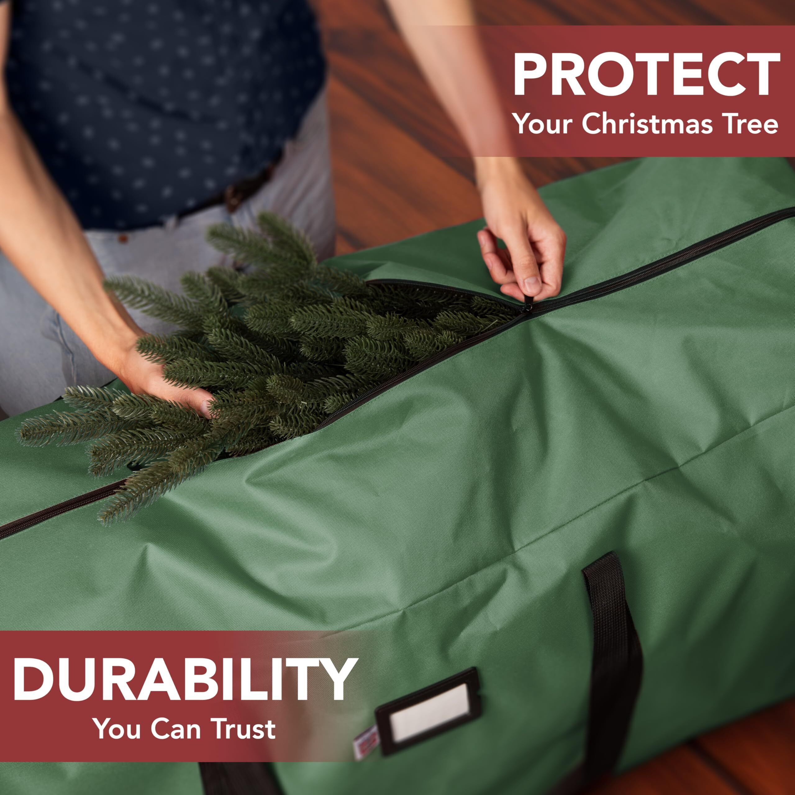 Holiday Cheer Christmas Tree Storage Bag - Heavy Duty Christmas Tree Bag Fits Up To 9Ft Tall Artificial Christmas Tree, Waterproof With Durable Handles & Zipper - Xmas Tree Storage Bag (Green)