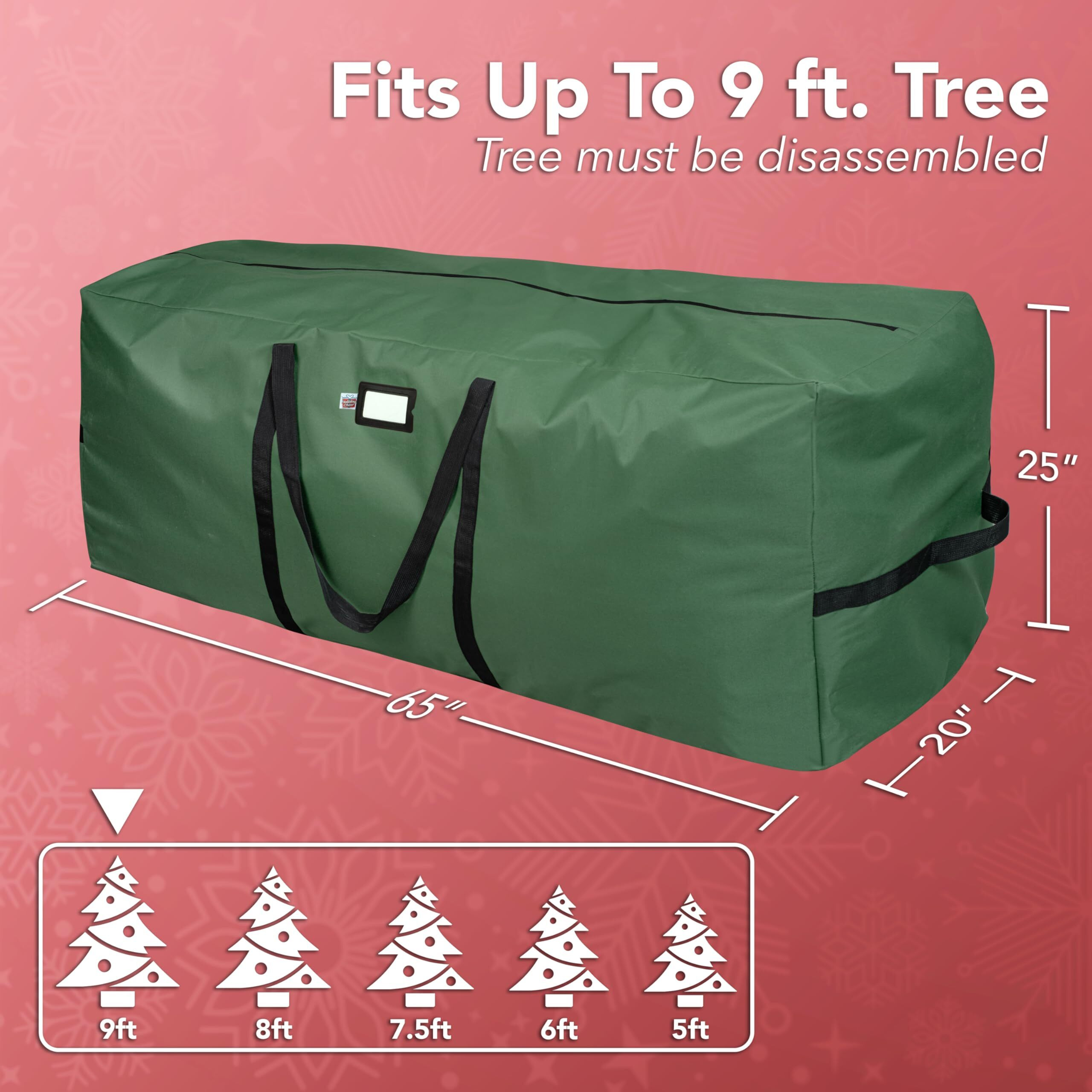 Holiday Cheer Christmas Tree Storage Bag - Heavy Duty Christmas Tree Bag Fits Up To 9Ft Tall Artificial Christmas Tree, Waterproof With Durable Handles & Zipper - Xmas Tree Storage Bag (Green)