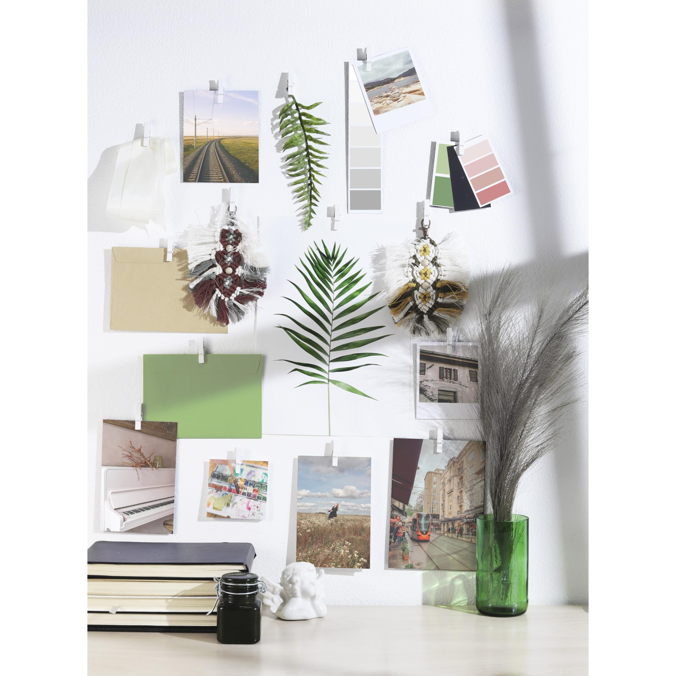 20 Pack Mini Self Adhesive Clips For Pictures - White Wood Clip Photo Holders For Wall, Poster Hanger, Photo Cards Hanging Display Board & Picture Boards, Artwork Photos Holders Card Room Decor