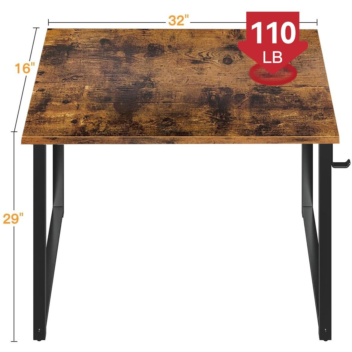 Casaottima 32 Inch Small Computer Desk For Home Office, Study Writing Table For Small Spaces, Simple Modern Desk With Headphone Hooks, Rustic Brown