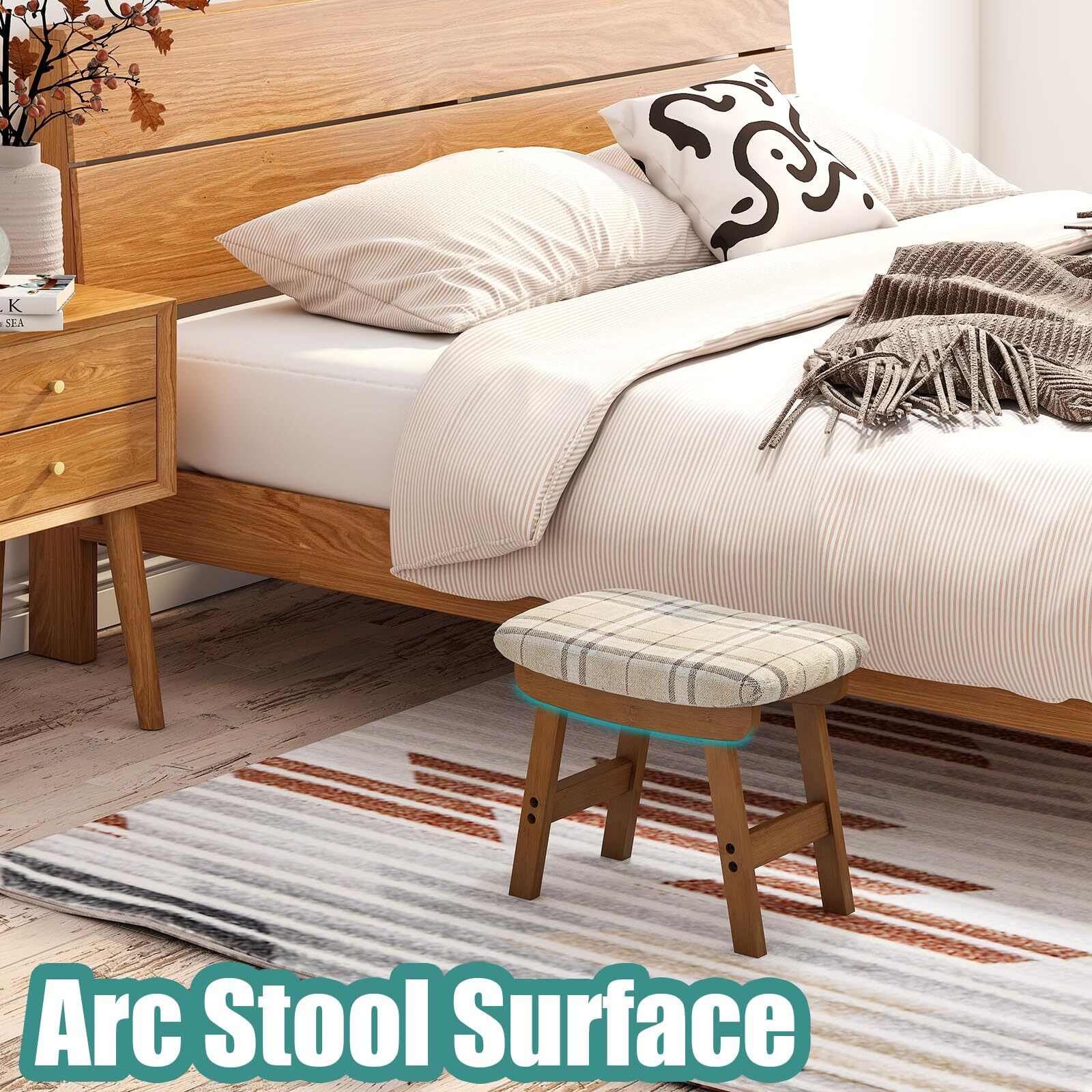 Viewcare Foot Stools Ottoman, Small Foot Stool Ottoman, And Footstool, Wooden Foot Stool, Sofa Footrest Extra Seating For Living Room Entryway Office