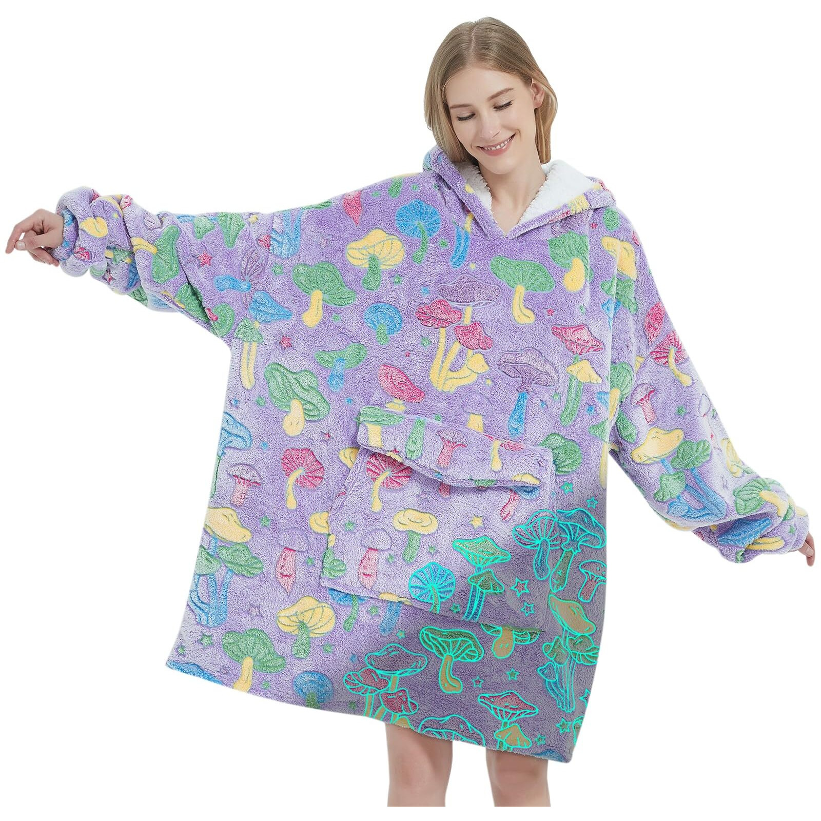 Fiosnow Glow In The Dark Mushroom Blanket Hoodies For Women And Men Adult Oversize Wearable Blanket Hoodies For Soft And Warm