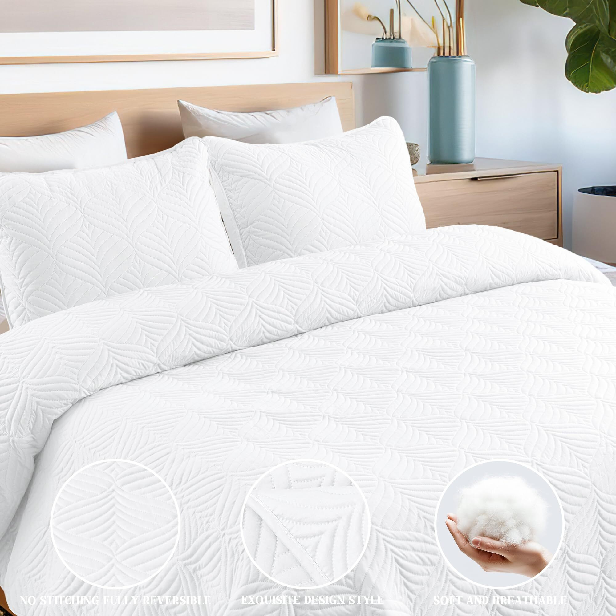 Whale Flotilla Quilt Set Oversized California King Size, 3-Piece Soft Lightweight Cal King Quilt Bedding Set Bedspread Coverlet For All Seasons, White