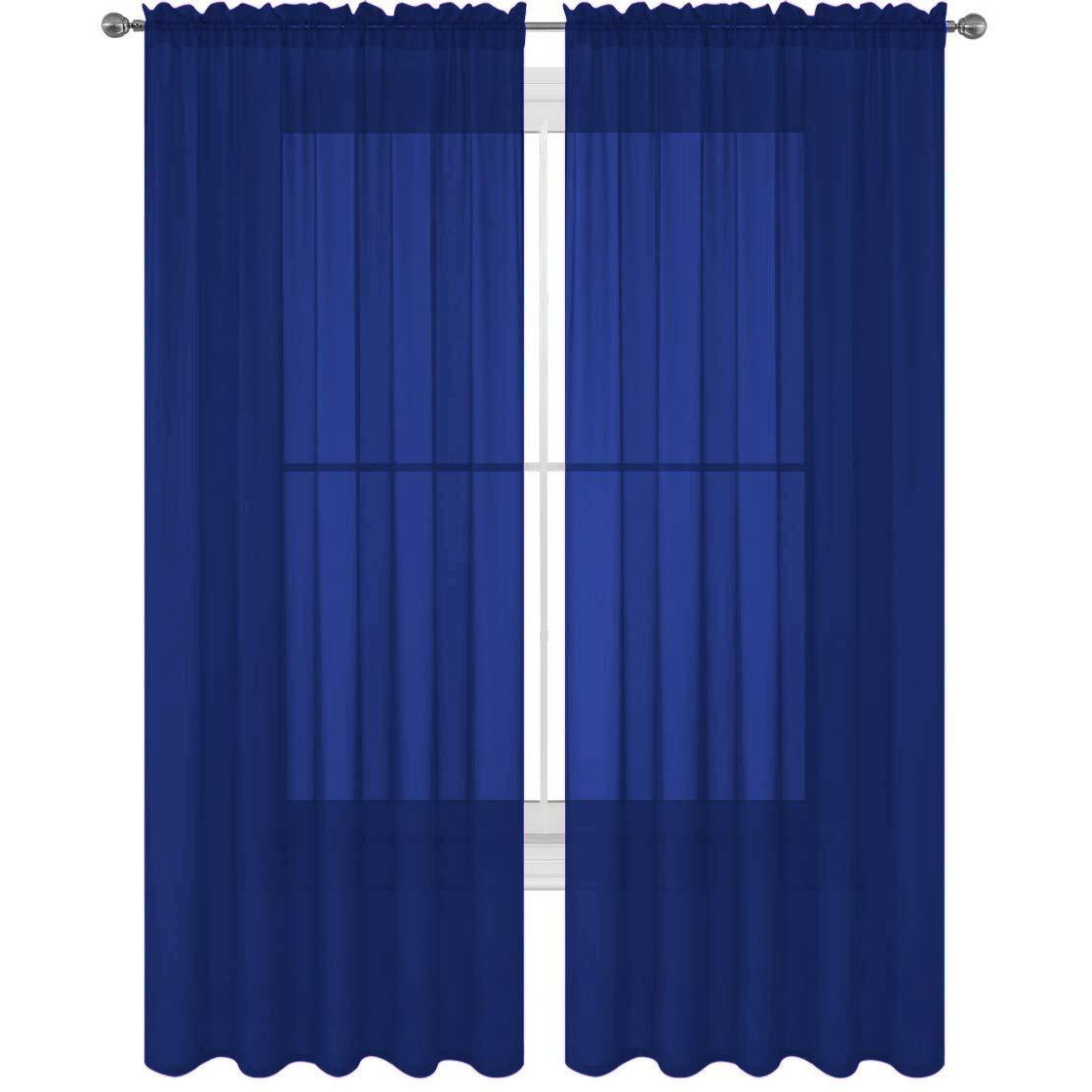 Decotex 2 Piece Solid Elegant Sheer Curtains Fully Stitched Panels Window Treatment Drape (54"" X 95"", Royal Blue)