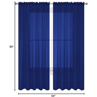 Decotex 2 Piece Solid Elegant Sheer Curtains Fully Stitched Panels Window Treatment Drape (54"" X 95"", Royal Blue)