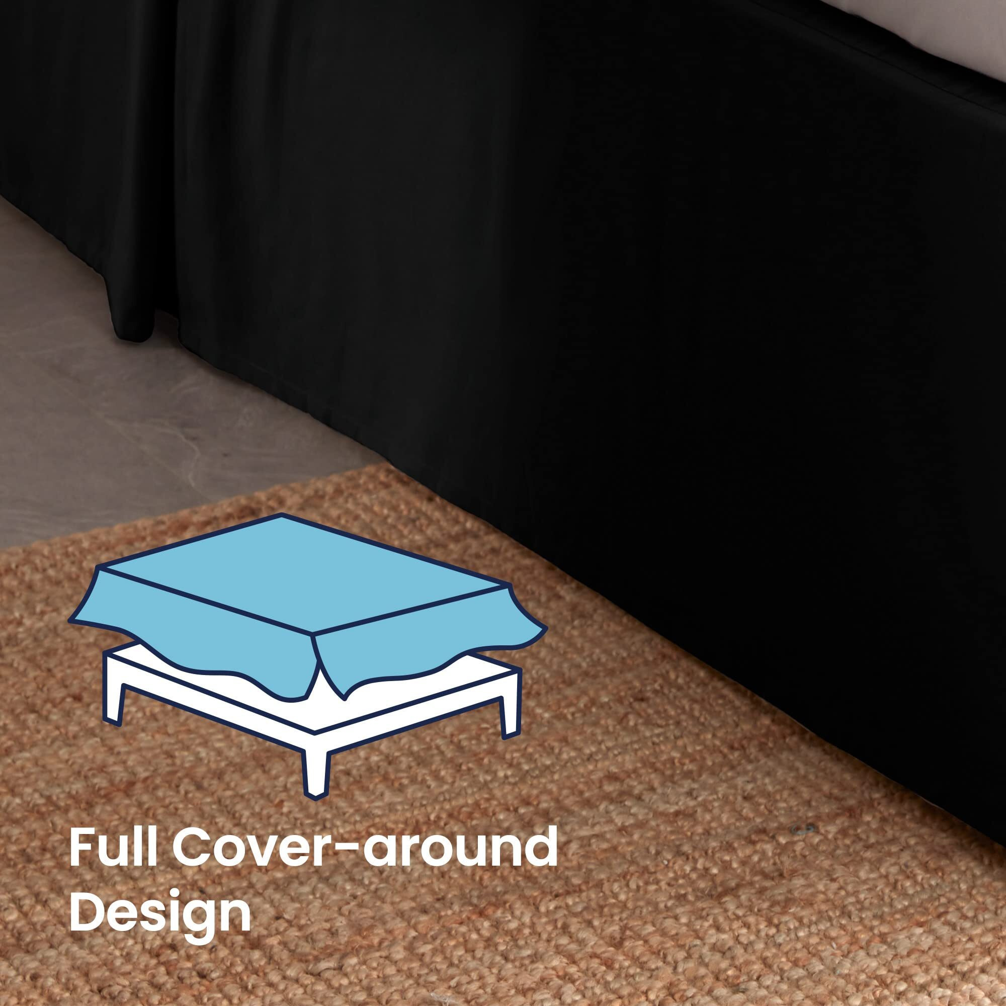Sleep Zone Pleated Bed Skirts Queen Size, 15 Inch Tailored Drop Easy Fit Bedskirt, Anti-Static, Fade Resistant (Queen, Black)