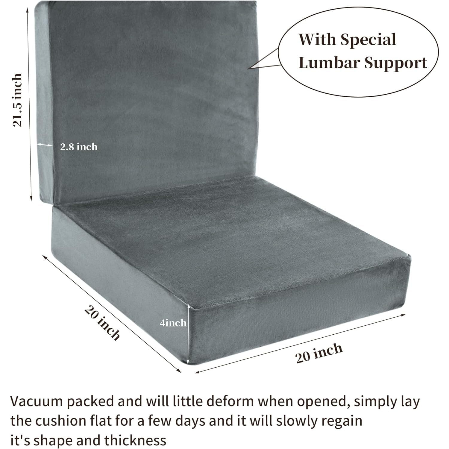 Hombys Memory Foam Recliner Cushion For Elderly, 4"" Thickness Seat Cushion With Lumbar Support Pillow, Non-Slip & Supportive Chair Seat Cushion With Backrest, (Light Grey, 21.5"" Backrest)