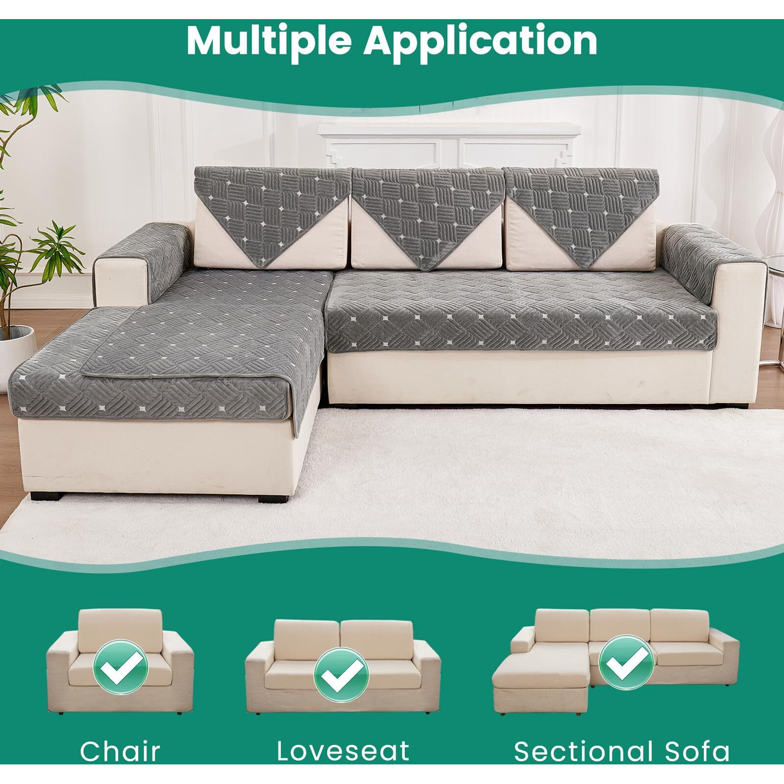 Tewene, Sectional Couch Cover Velvet Sofa Cover Anti-Slip L Shaped Couch Cover Sectional Sofa Cover For Dogs Couch Cover 2 Cushion Couch Cover For Sofa 3 Seats Sofa Seat Cover - 1 Pc 28''X82'' Size