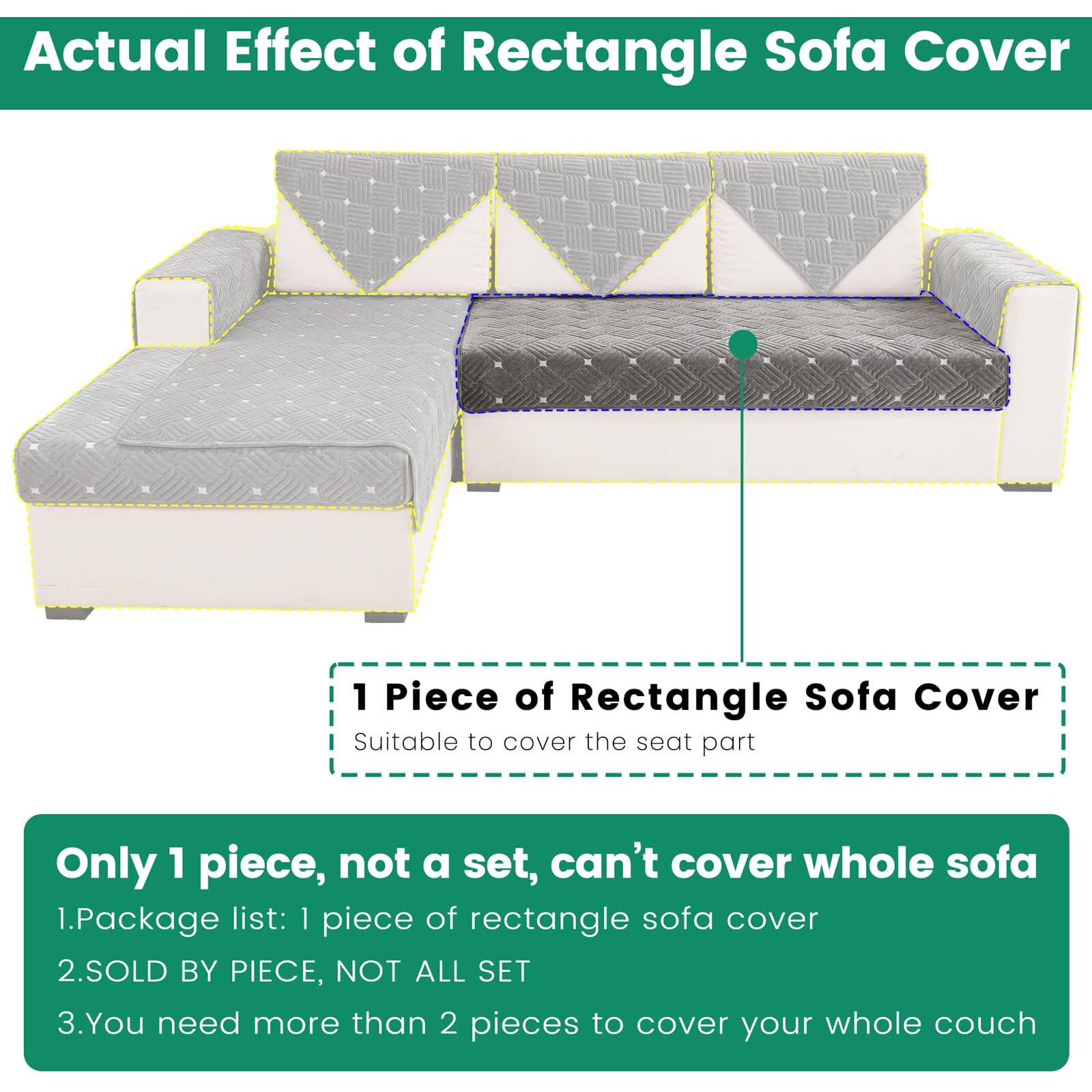 Tewene, Sectional Couch Cover Velvet Sofa Cover Anti-Slip L Shaped Couch Cover Sectional Sofa Cover For Dogs Couch Cover 2 Cushion Couch Cover For Sofa 3 Seats Sofa Seat Cover - 1 Pc 28''X82'' Size