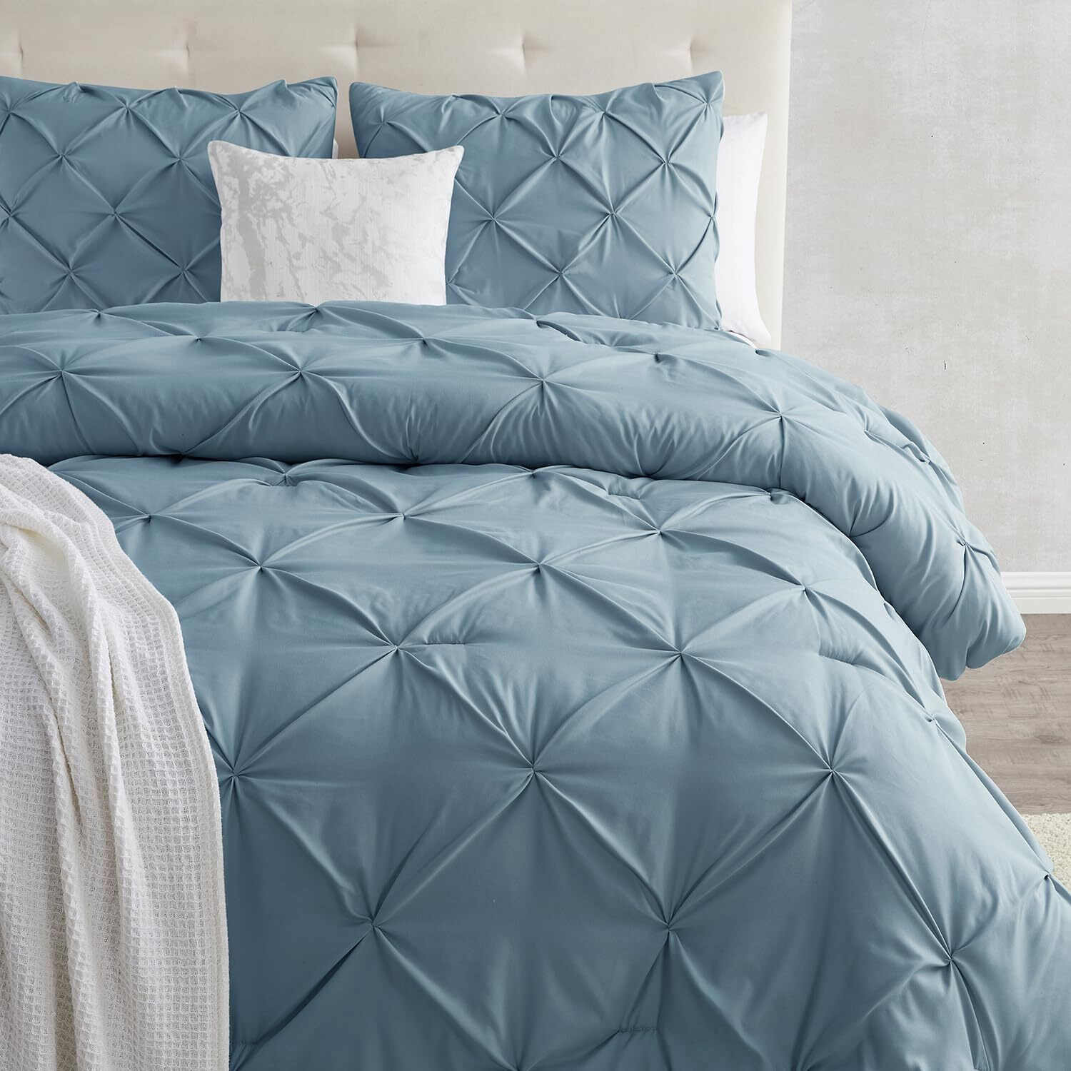 Nestl Stone Blue Duvet Cover Queen Size - Pintuck Queen Duvet Cover Set, 3 Piece Double Brushed Duvet Covers With Button Closure, 1 Pinch Pleated Duvet Cover 90X90 Inches And 2 Pillow Shams
