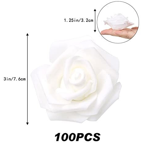Insunsix Artificial Rose Flowers,100 Pcs Foam Rose Bulk White Fake Flower Heads For Diy Wedding Bouquets Rose Wall Kissing Balls Bridal Shower Centerpieces Arrangements Party Tables Decorations(White)