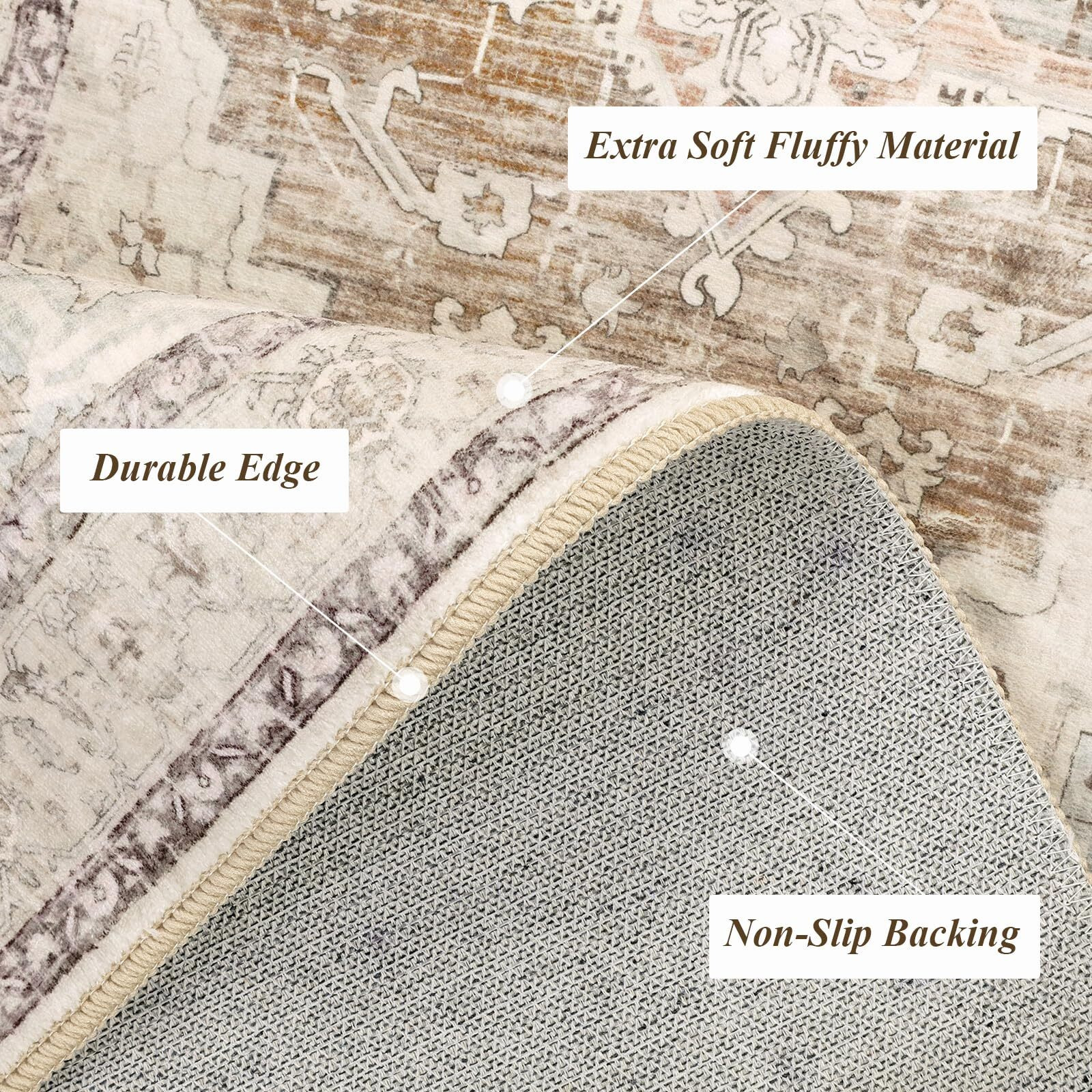 Pauwer Boho Area Rug 3X5, Large Washable Rugs For Living Room,Vintage Non Slip Bedroom Area Rugs, Ultra Soft Throw Rugs Low-Pile Floor Carpet Rug For Entryway Dining Room Dorm, Ivory Coffee