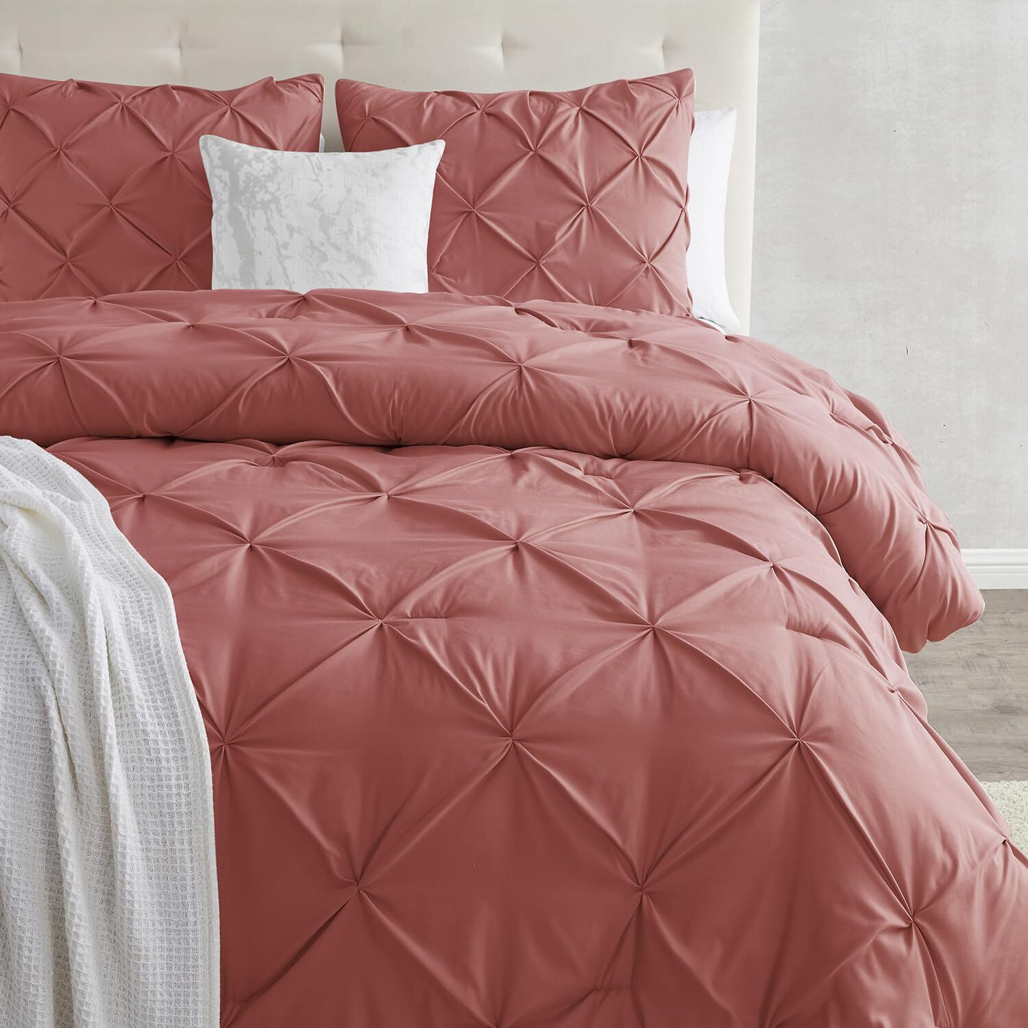 Nestl Pink Clay Duvet Cover King Size - Pintuck King Duvet Cover Set, 3 Piece Double Brushed Duvet Cover With Button Closure, 1 Pinch Pleated King Size Duvet Cover 104X90 Inches And 2 Pillow Shams