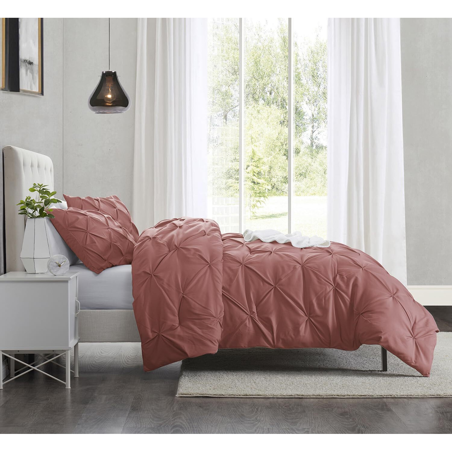 Nestl Pink Clay Duvet Cover King Size - Pintuck King Duvet Cover Set, 3 Piece Double Brushed Duvet Cover With Button Closure, 1 Pinch Pleated King Size Duvet Cover 104X90 Inches And 2 Pillow Shams